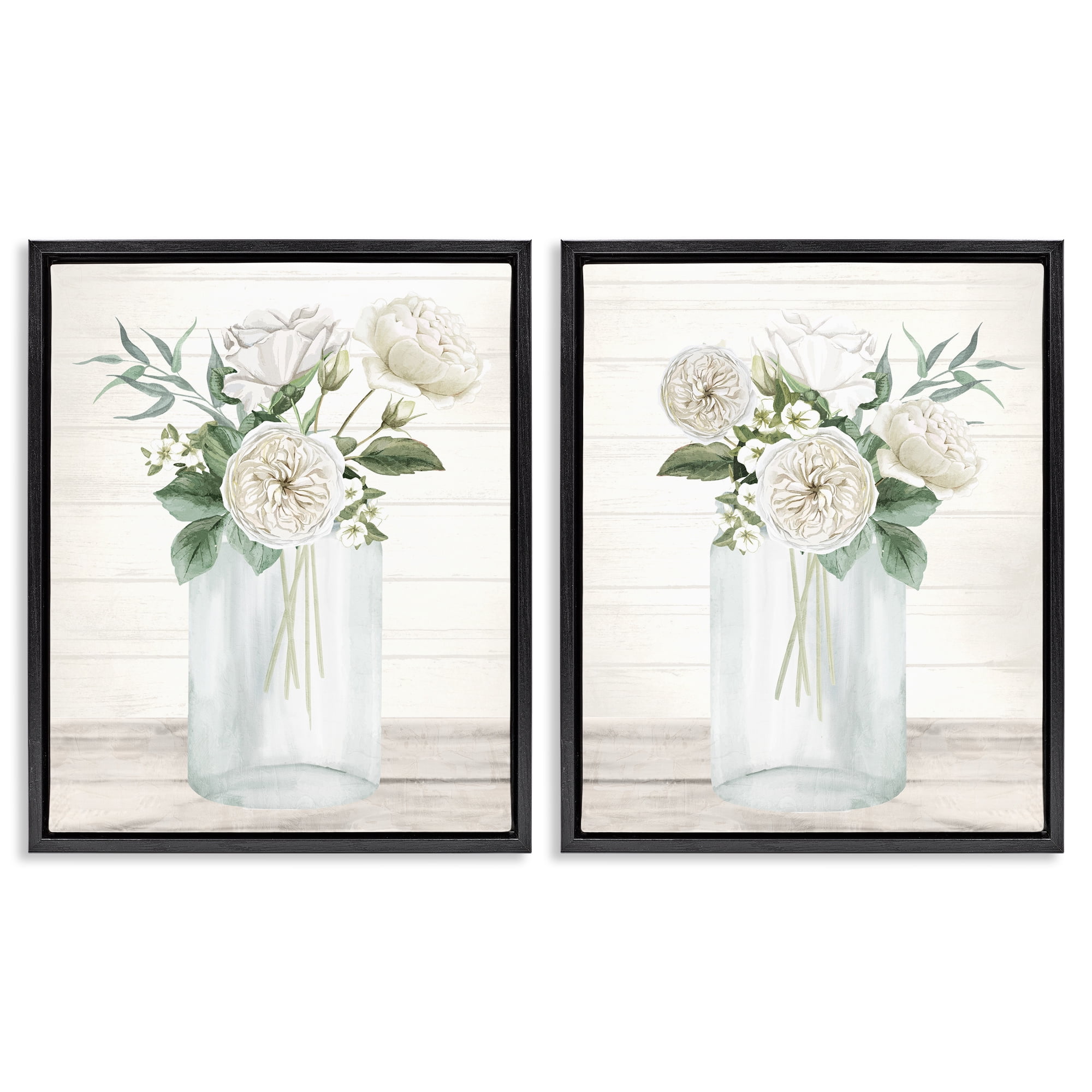 Stupell Industries Soft Patience Flowers 2 Piece Black Framed Floater Canvas Set, design by Kim Allen