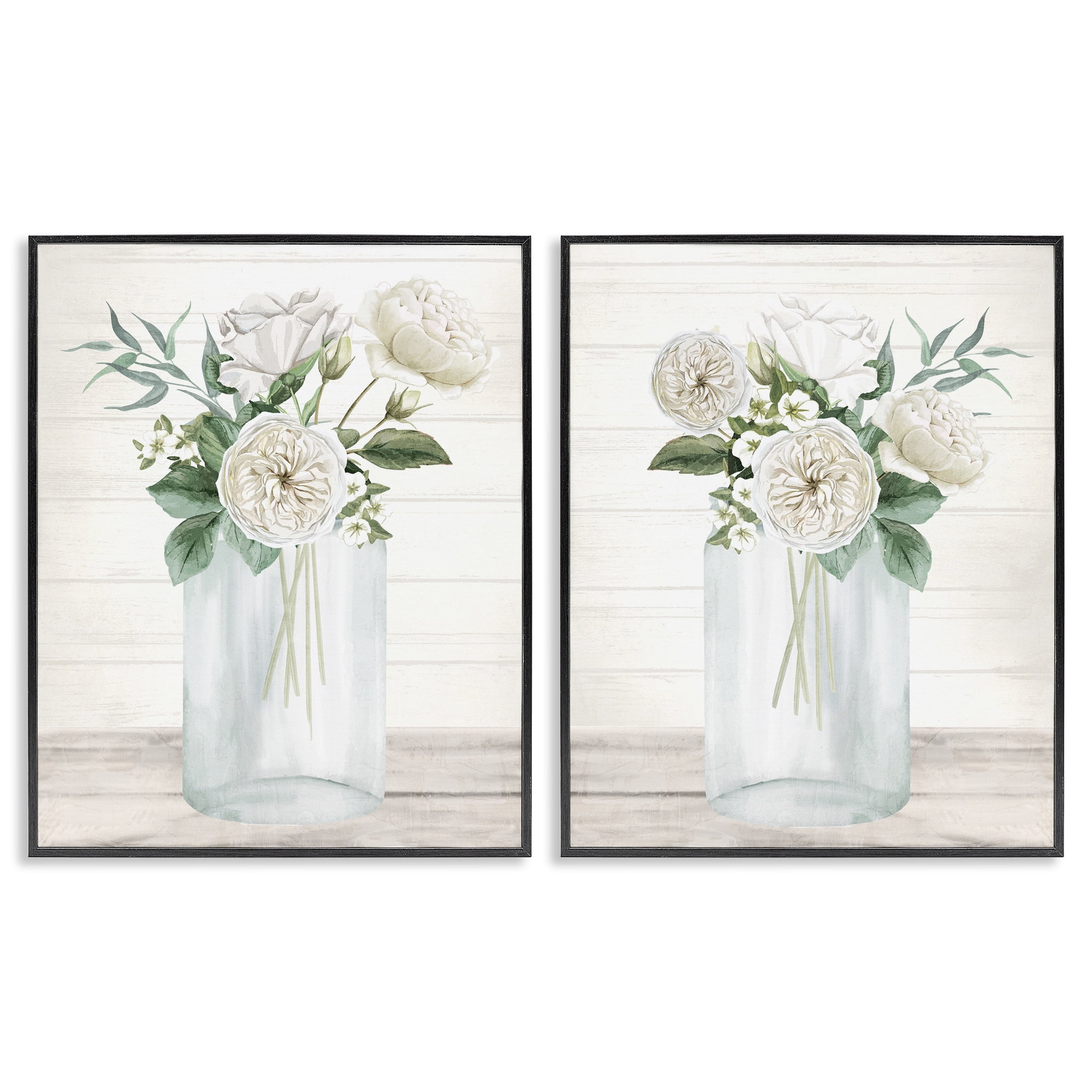 Stupell Industries Soft Patience Flowers 2 Piece Black Framed Giclee Art Set, design by Kim Allen