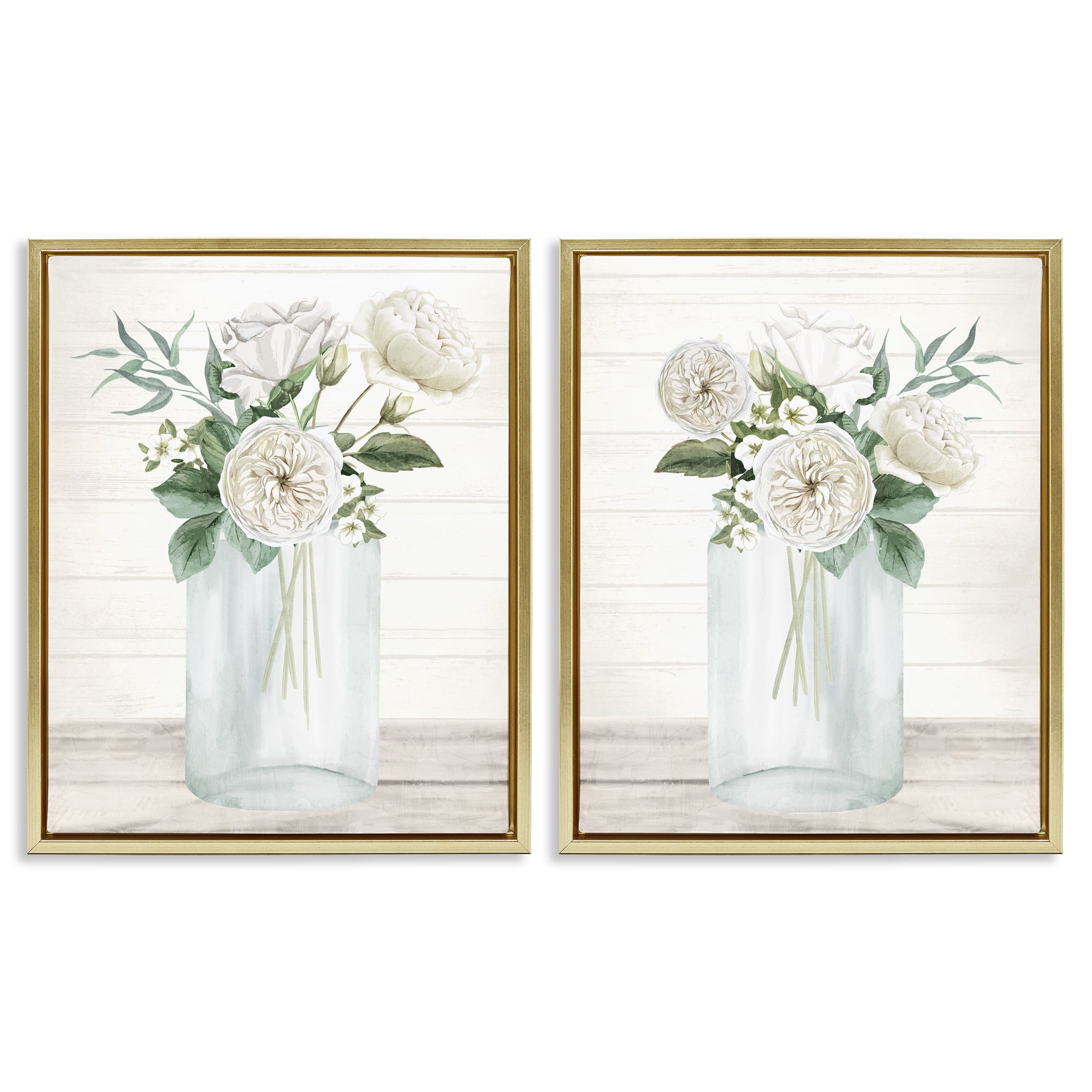 Stupell Industries Soft Patience Flowers 2 Piece Gold Framed Floater Canvas Set, design by Kim Allen