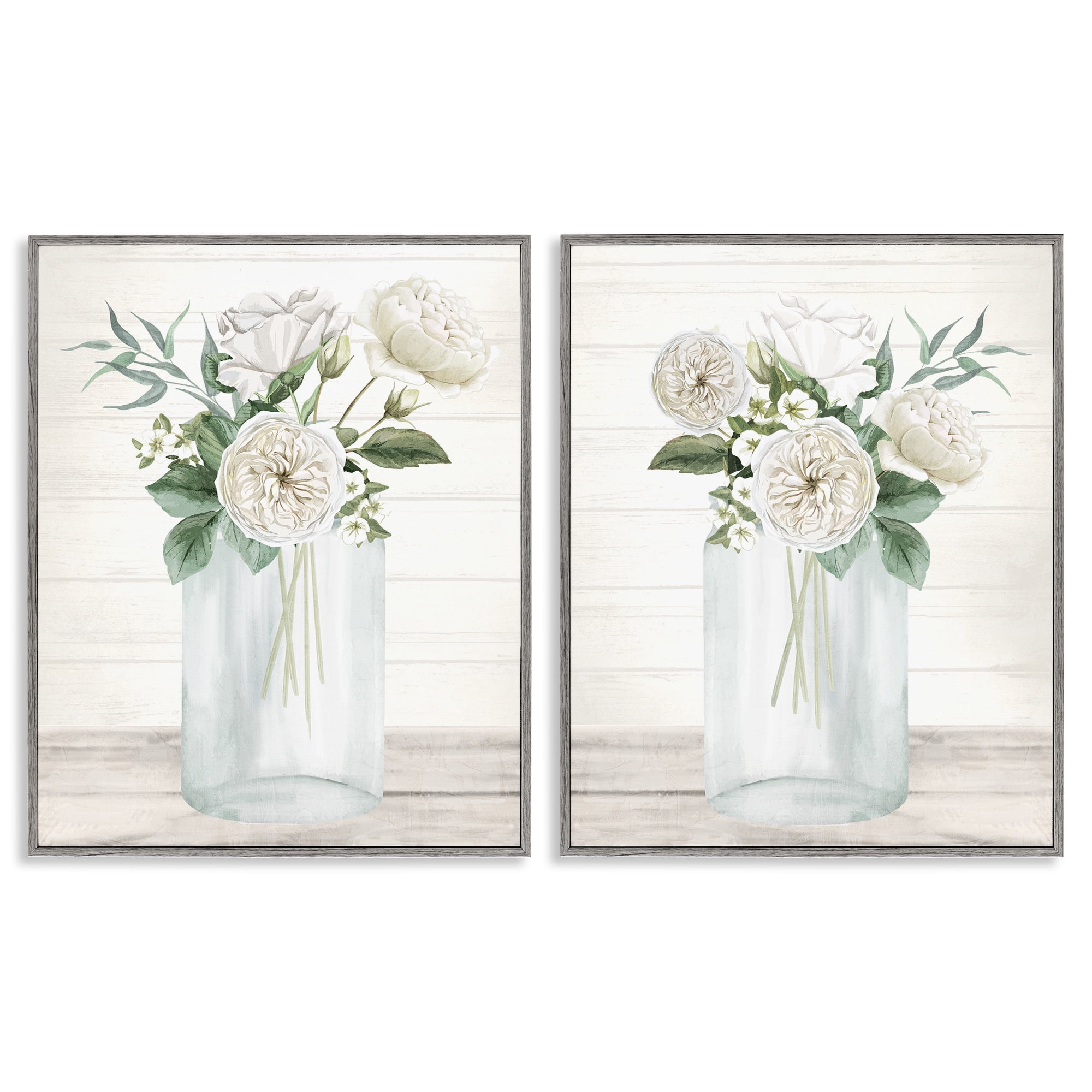 Stupell Industries Soft Patience Flowers 2 Piece Gray Framed Giclee Art Set, design by Kim Allen