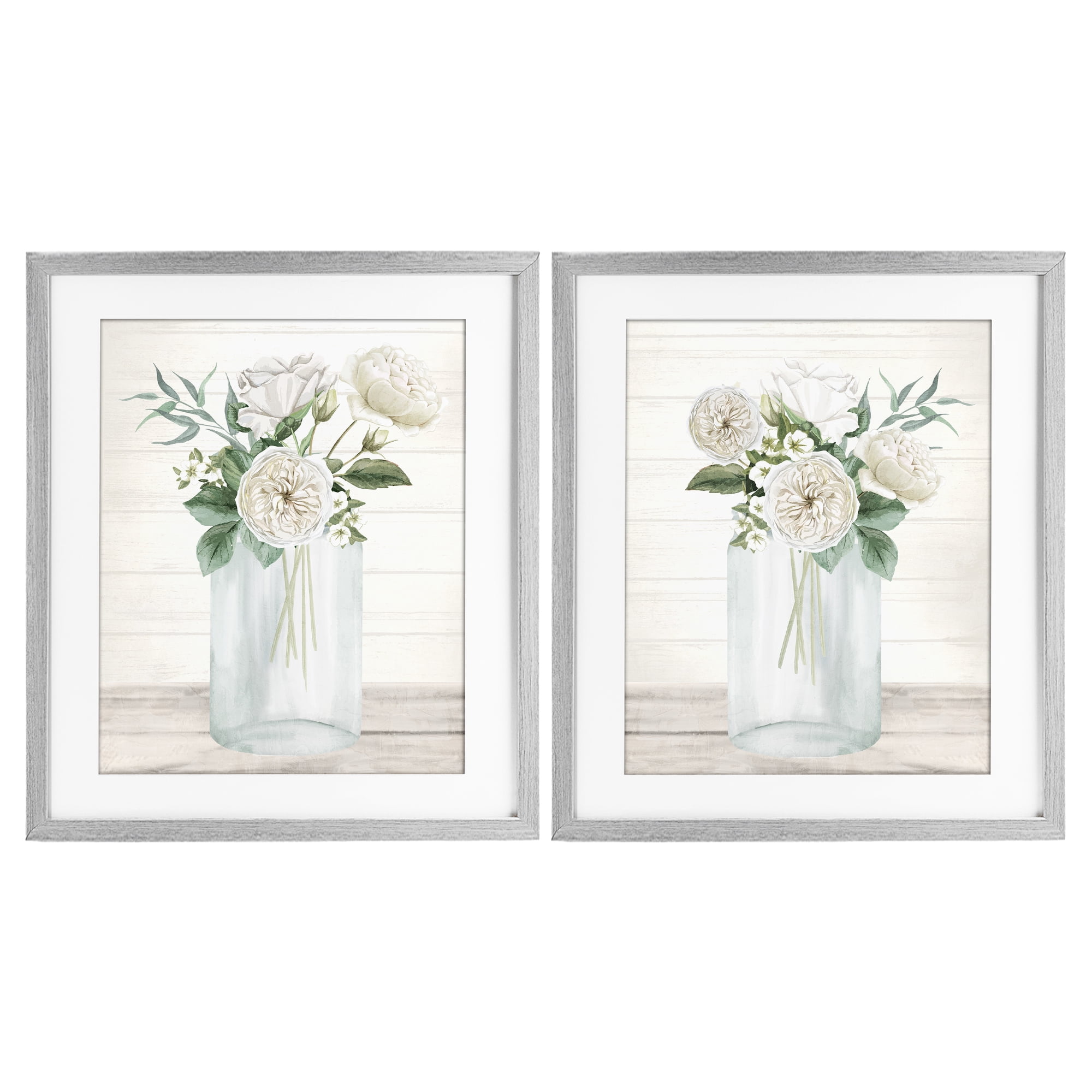 Stupell Industries Soft Patience Flowers 2 Piece Gray Framed Print Under Glass Set, design by Kim Allen