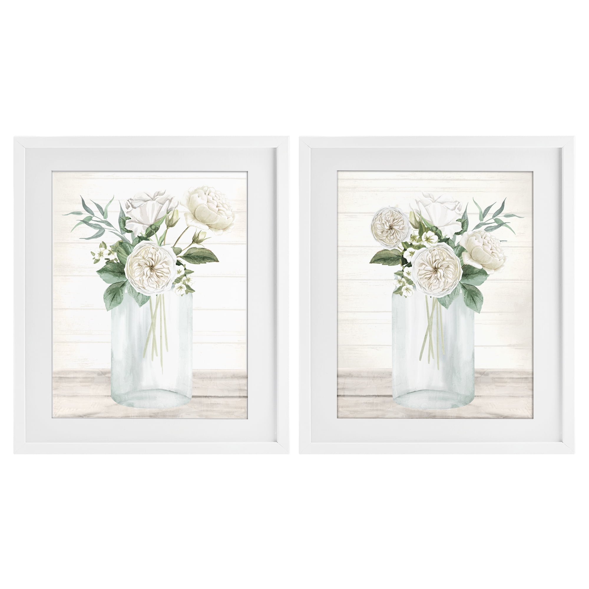 Stupell Industries Soft Patience Flowers 2 Piece White Framed Print Under Glass Set, design by Kim Allen