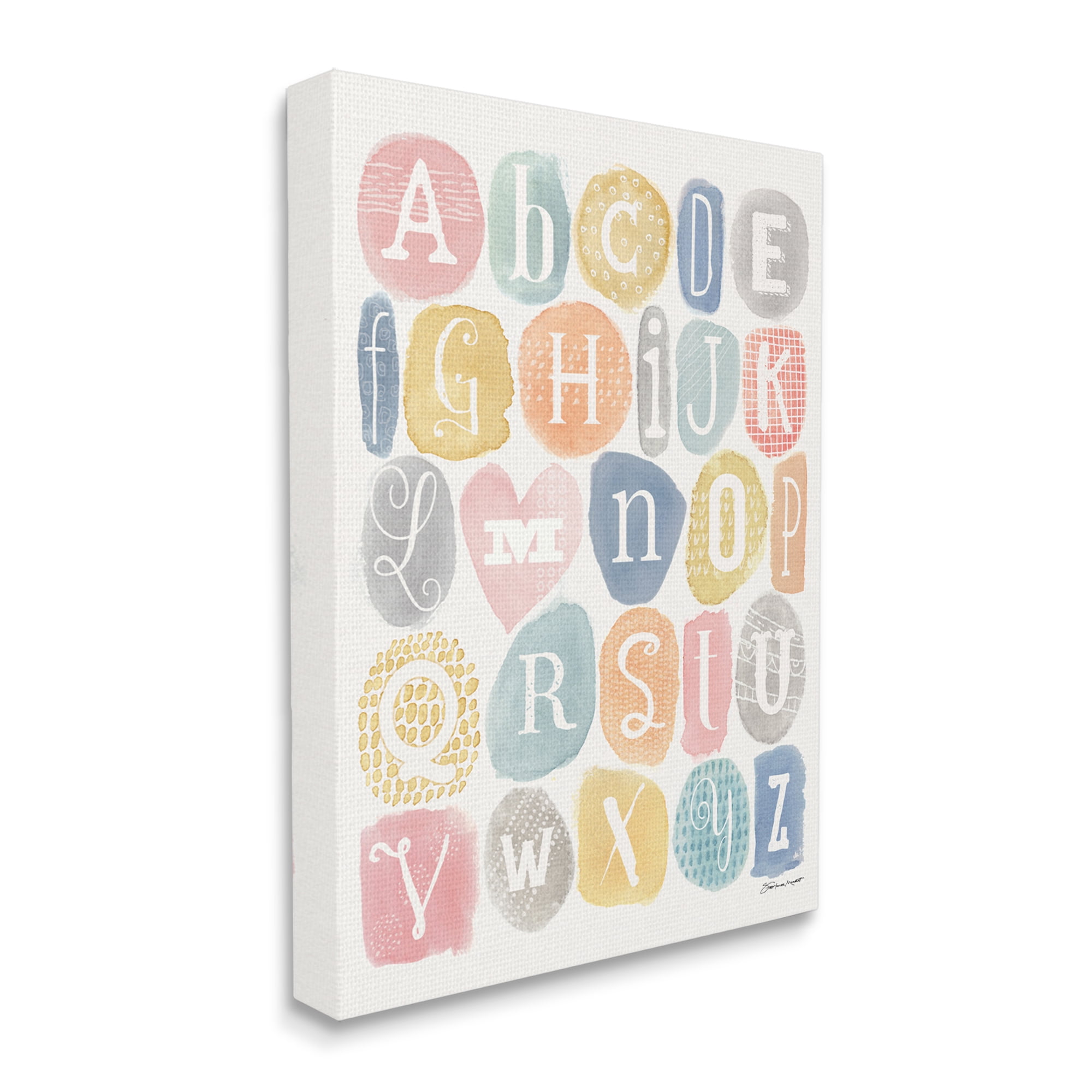 Stupell Industries Soft Pattern Watercolor Letters Alphabet Chart Typography Painting Gallery Wrapped Canvas Art Print Wall Art, 24 x 30