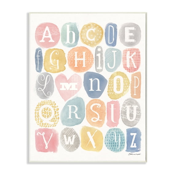 Stupell Industries Soft Pattern Watercolor Letters Alphabet Chart Typography Painting Unframed Art Print Wall Art, 13 x 19