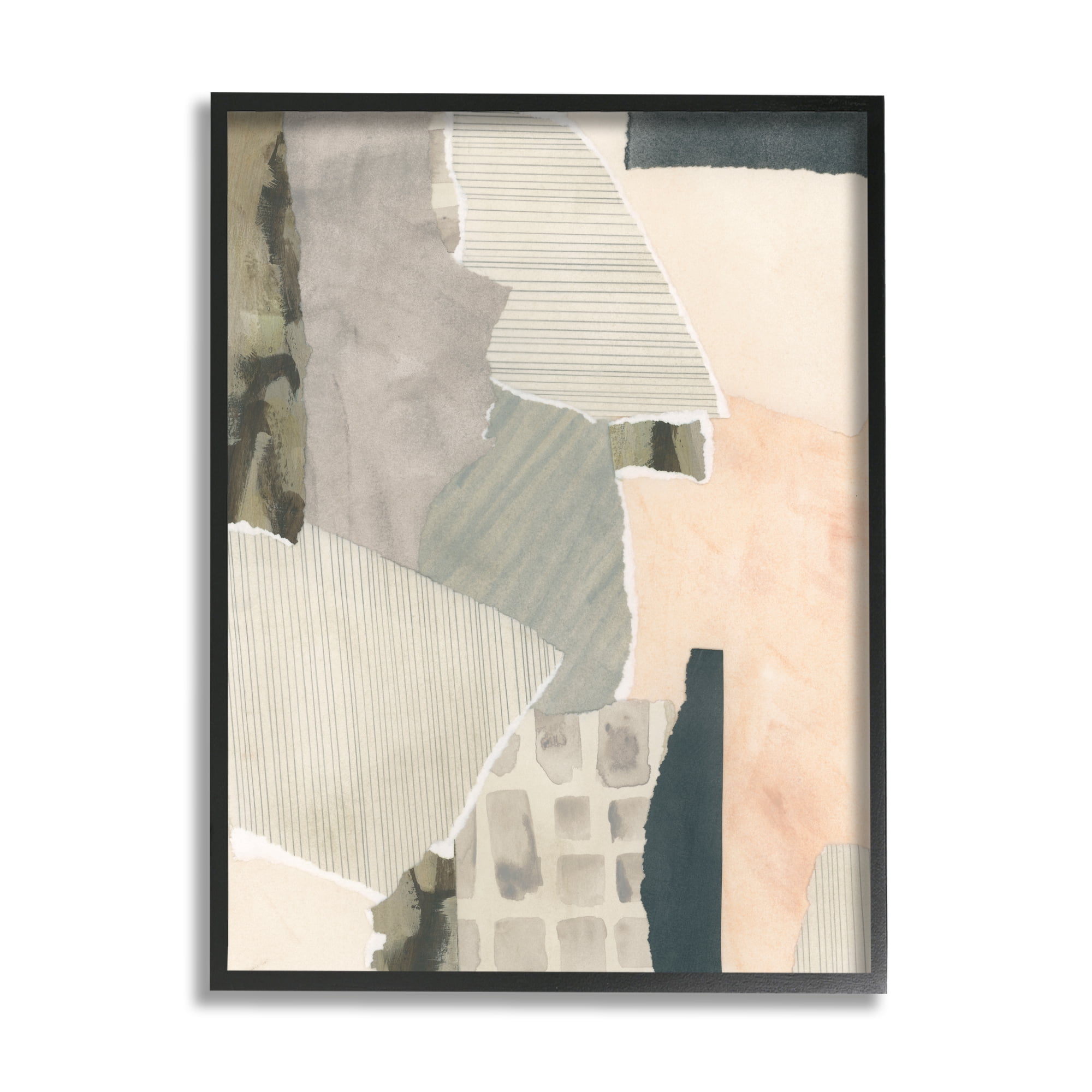 Stupell Industries Soft Patterned Collage Abstract Painting Black Framed Art Print Wall Art, 24 x 30