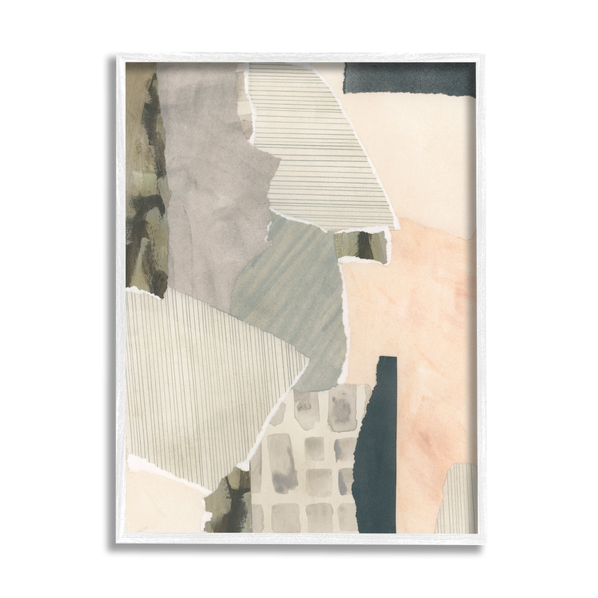 Stupell Industries Soft Patterned Collage Abstract Painting White Framed Art Print Wall Art, 24 x 30