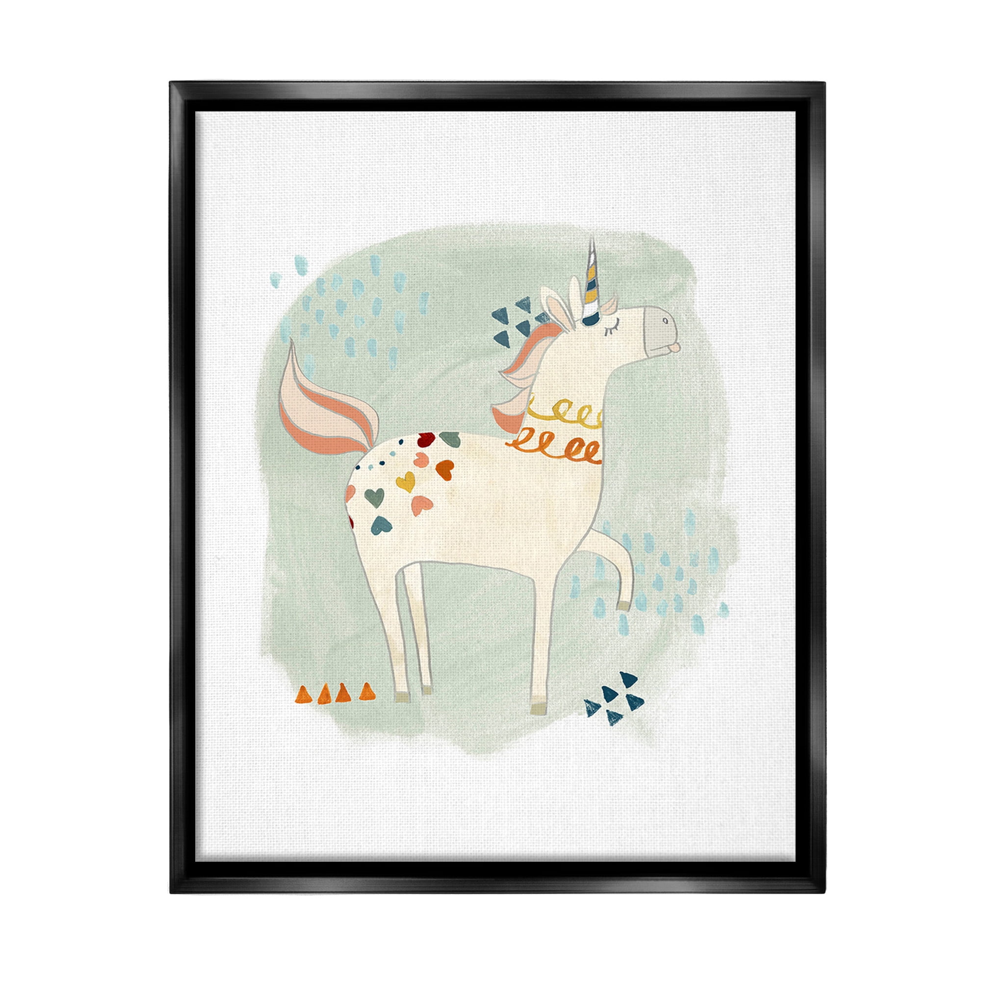Stupell Industries Soft Patterned Unicorn Animals & Insects Painting Black Floater Framed Canvas Art Print Wall Art, 17 x 21