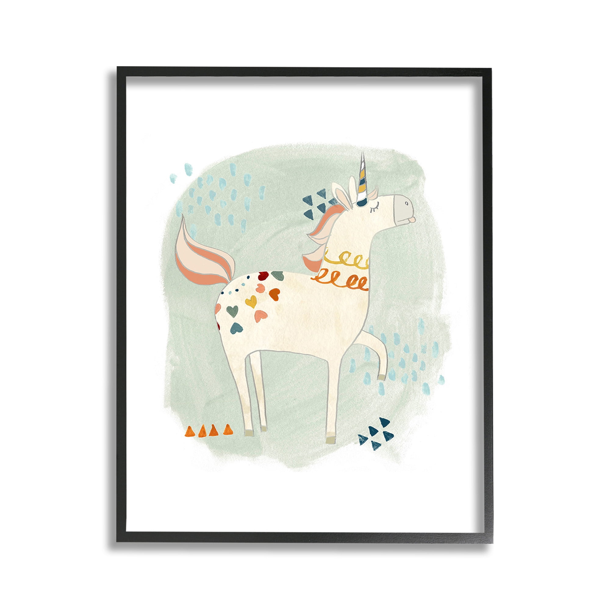 Stupell Industries Soft Patterned Unicorn Animals & Insects Painting Black Framed Art Print Wall Art, 11 x 14