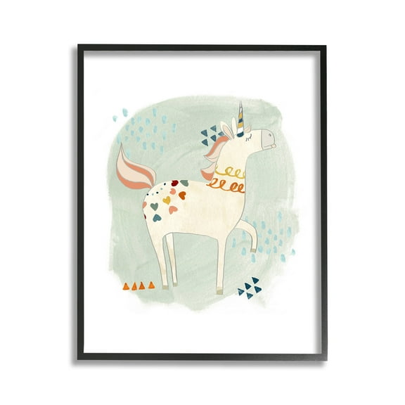 Stupell Industries Soft Patterned Unicorn Animals & Insects Painting Black Framed Art Print Wall Art, 11 x 14
