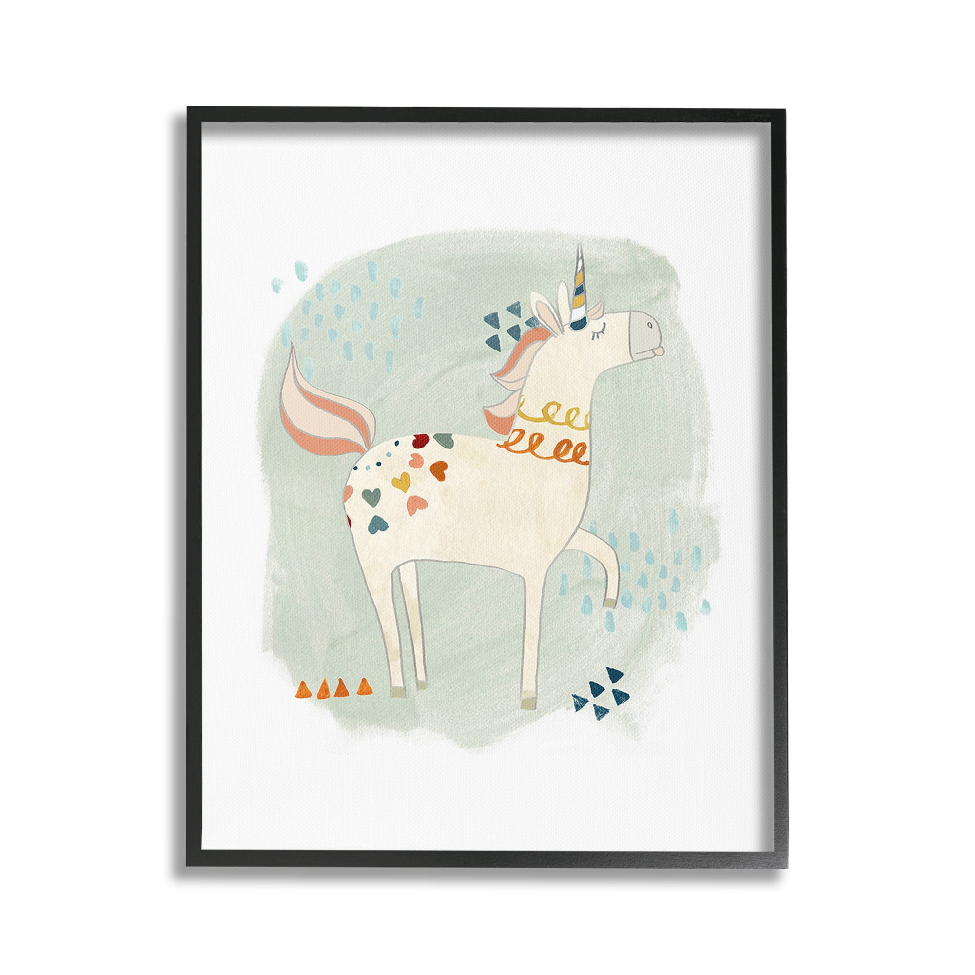Stupell Industries Soft Patterned Unicorn Animals & Insects Painting Black Framed Art Print Wall Art, 16 x 20