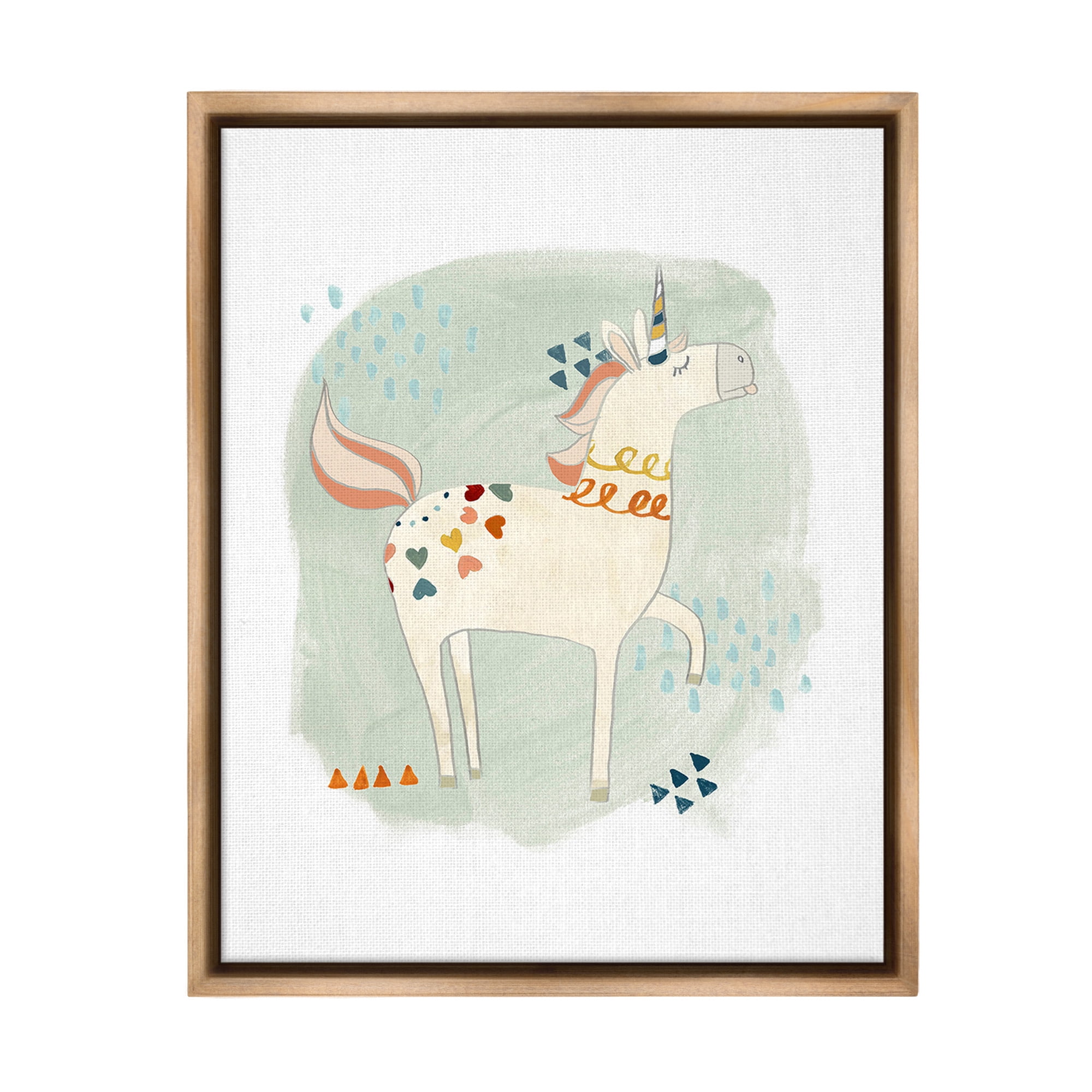Stupell Industries Soft Patterned Unicorn Animals & Insects Painting Brown Floater Framed Canvas Art Print Wall Art, 17 x 21
