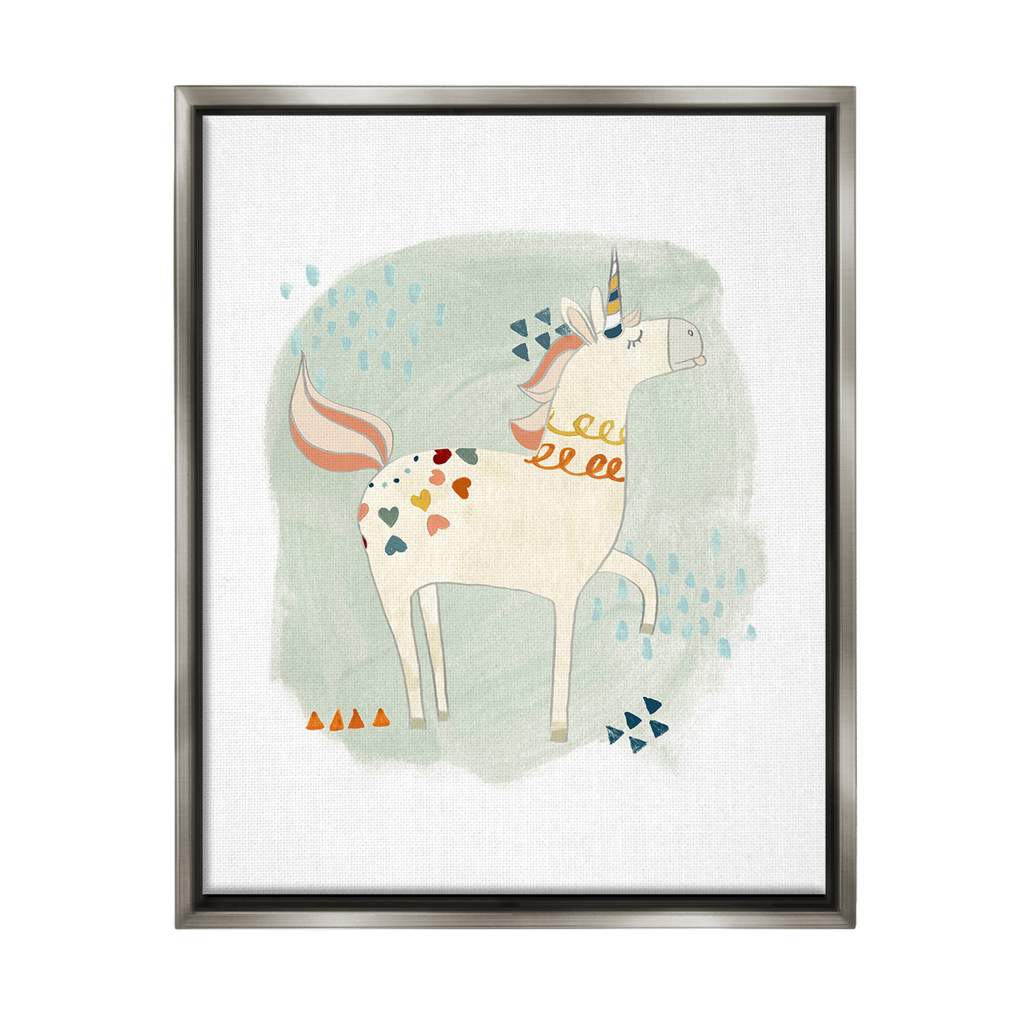 Stupell Industries Soft Patterned Unicorn Animals & Insects Painting Gray Floater Framed Canvas Art Print Wall Art, 17 x 21