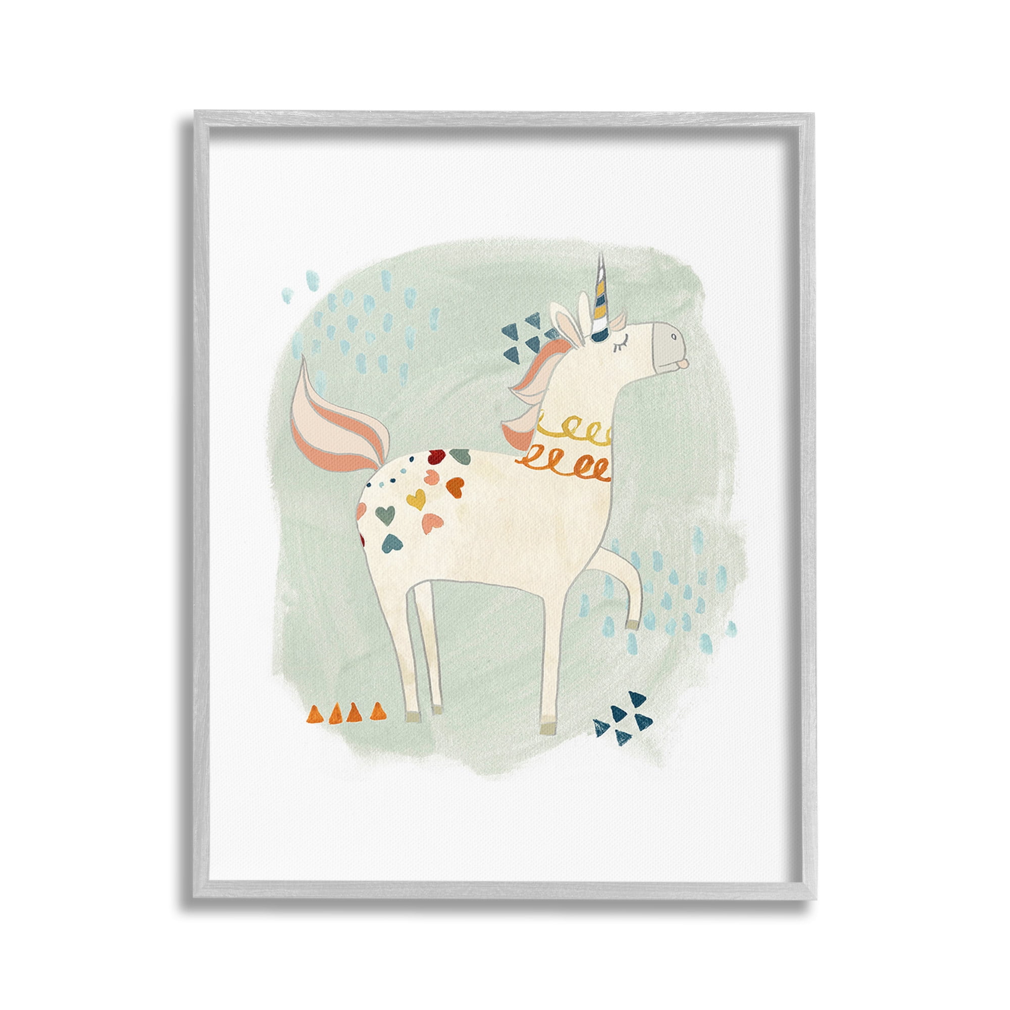 Stupell Industries Soft Patterned Unicorn Animals & Insects Painting Gray Framed Art Print Wall Art, 24 x 30