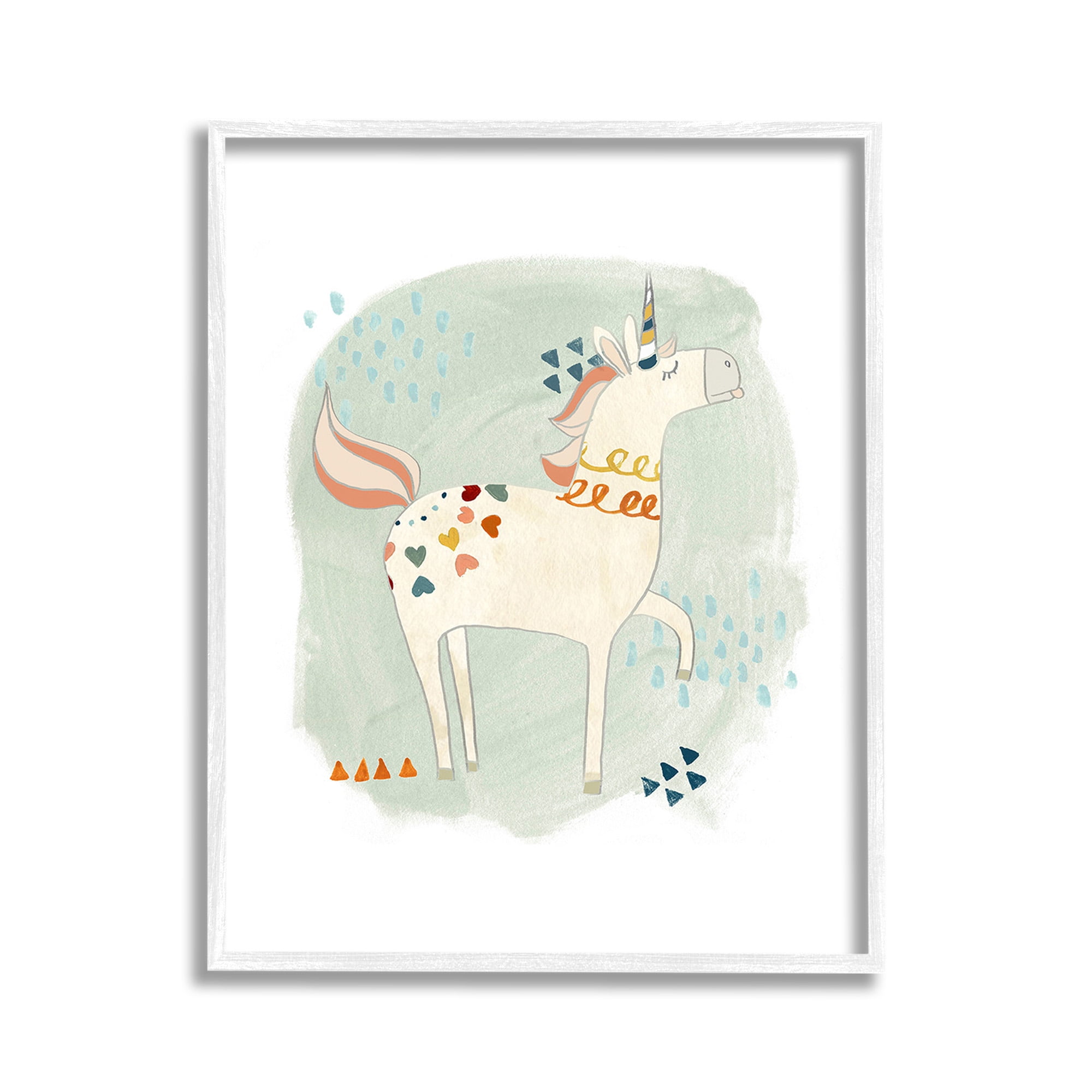 Stupell Industries Soft Patterned Unicorn Animals & Insects Painting White Framed Art Print Wall Art, 11 x 14