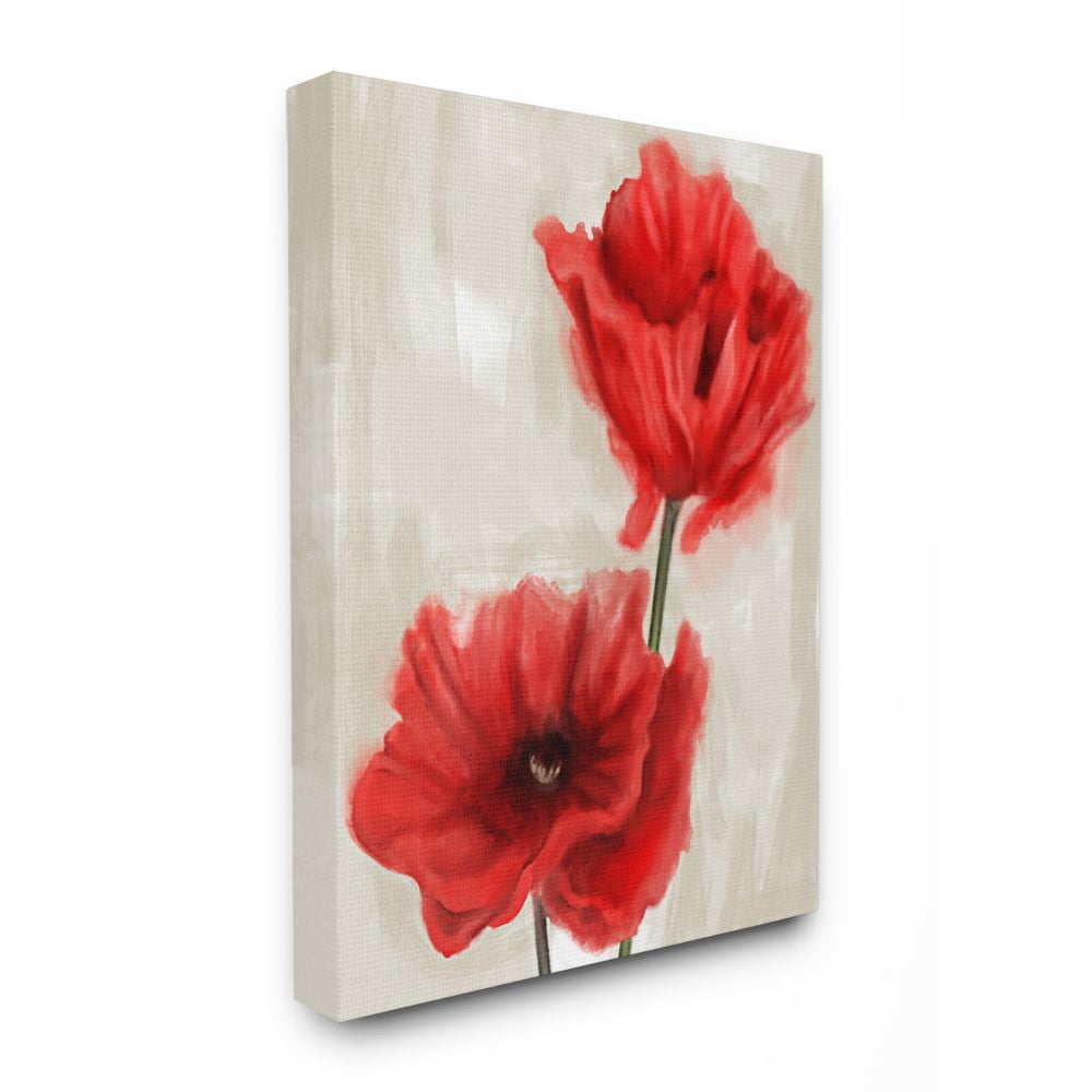 Stupell Industries Soft Petal Poppies Red Beige Floral Painting Canvas Wall Art Design by Daphne Polselli, 24" x 30"