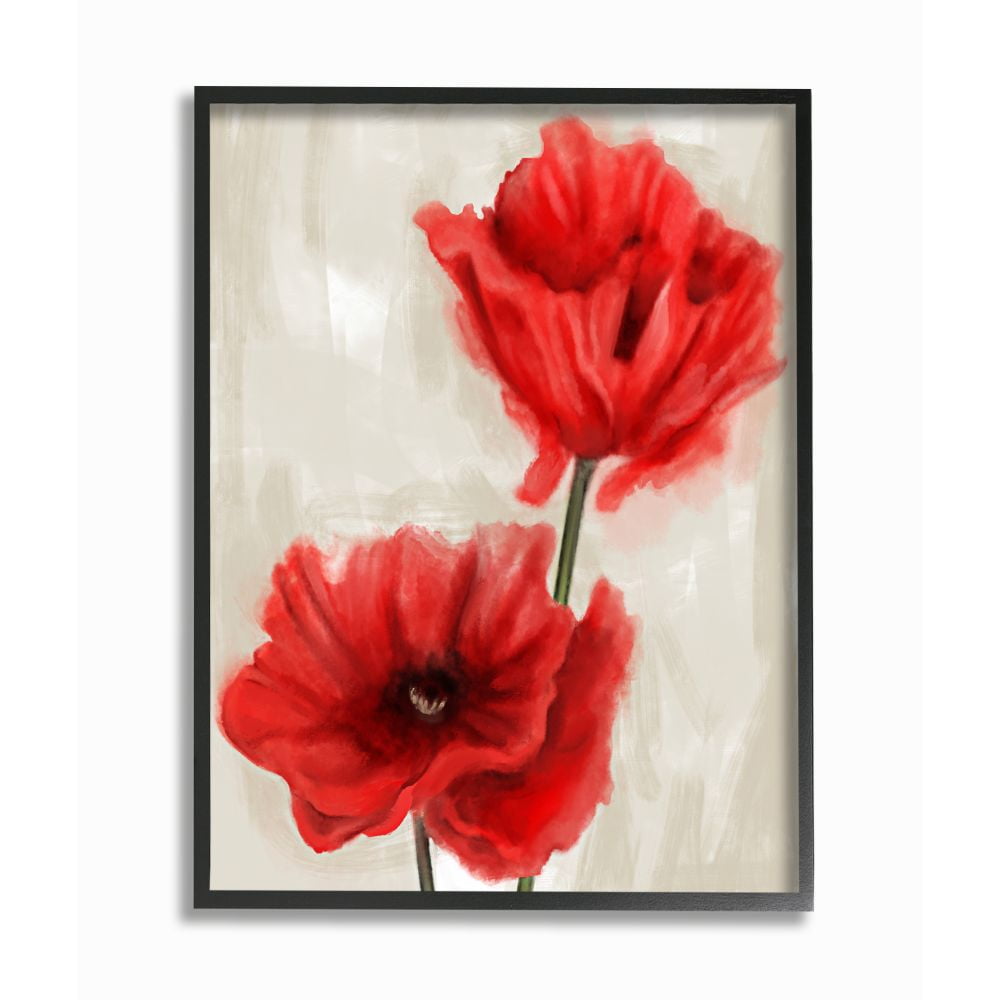 Red Poppy Floral Canvas Print with Black Frame