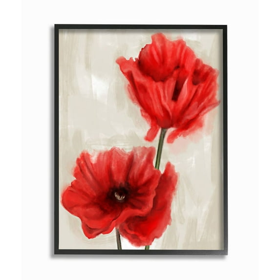 Stupell Industries Soft Petal Poppies Red Beige Floral Painting Framed Wall Art Design by Daphne Polselli, 16" x 20", Black Framed