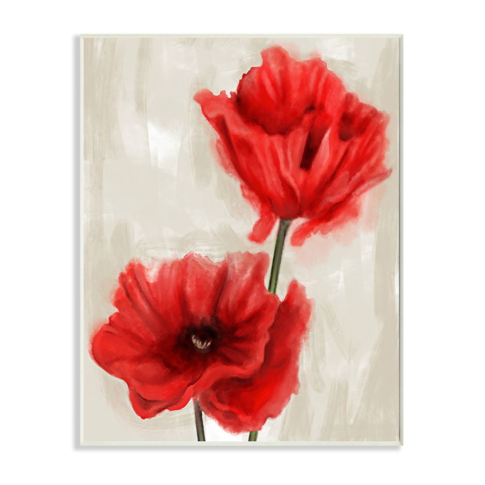 Stupell Industries Soft Petal Poppies Red Beige Floral Painting Wall Plaque Design by Daphne Polselli