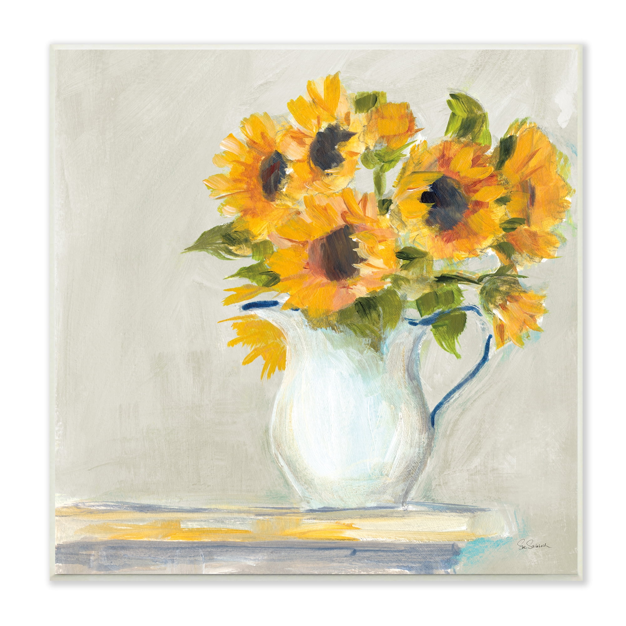 Stupell Industries Soft Petal Sunflower Vase Country Milk Jar, 12 x 12, Design by Sue Schlabach