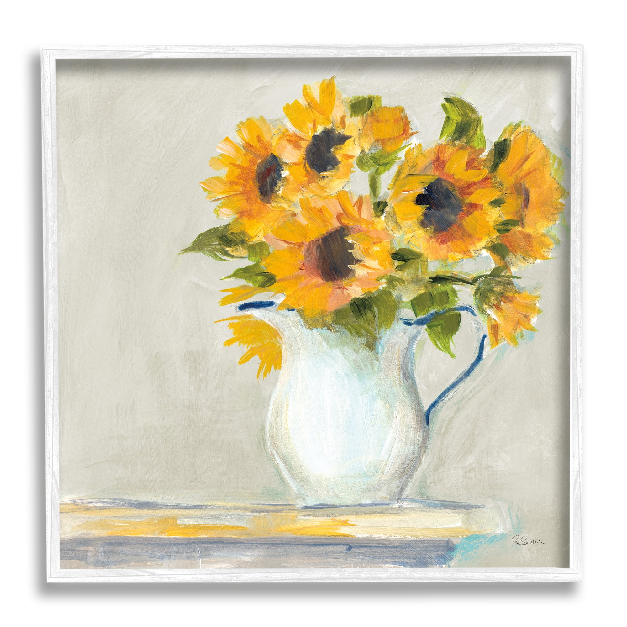 Stupell Industries Soft Petal Sunflower Vase Country Milk Jar, 24 x 24, Design by Sue Schlabach