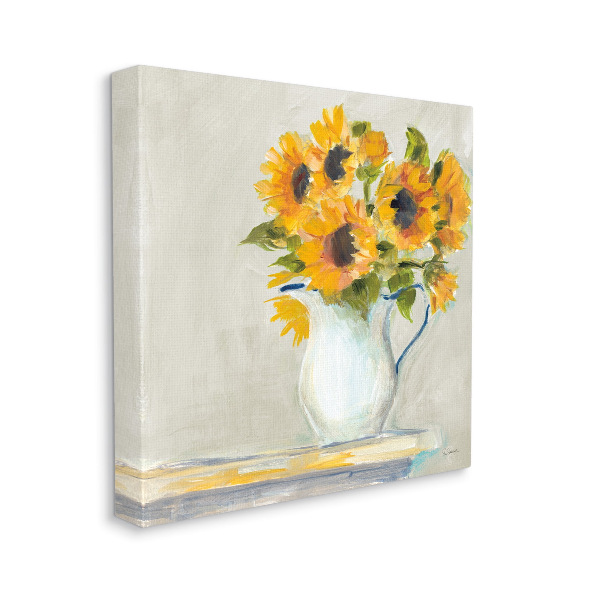 Stupell Industries Soft Petal Sunflower Vase Country Milk Jar Paintings Gallery-Wrapped Canvas Print Wall Art, 30x30, by Sue Schlabach