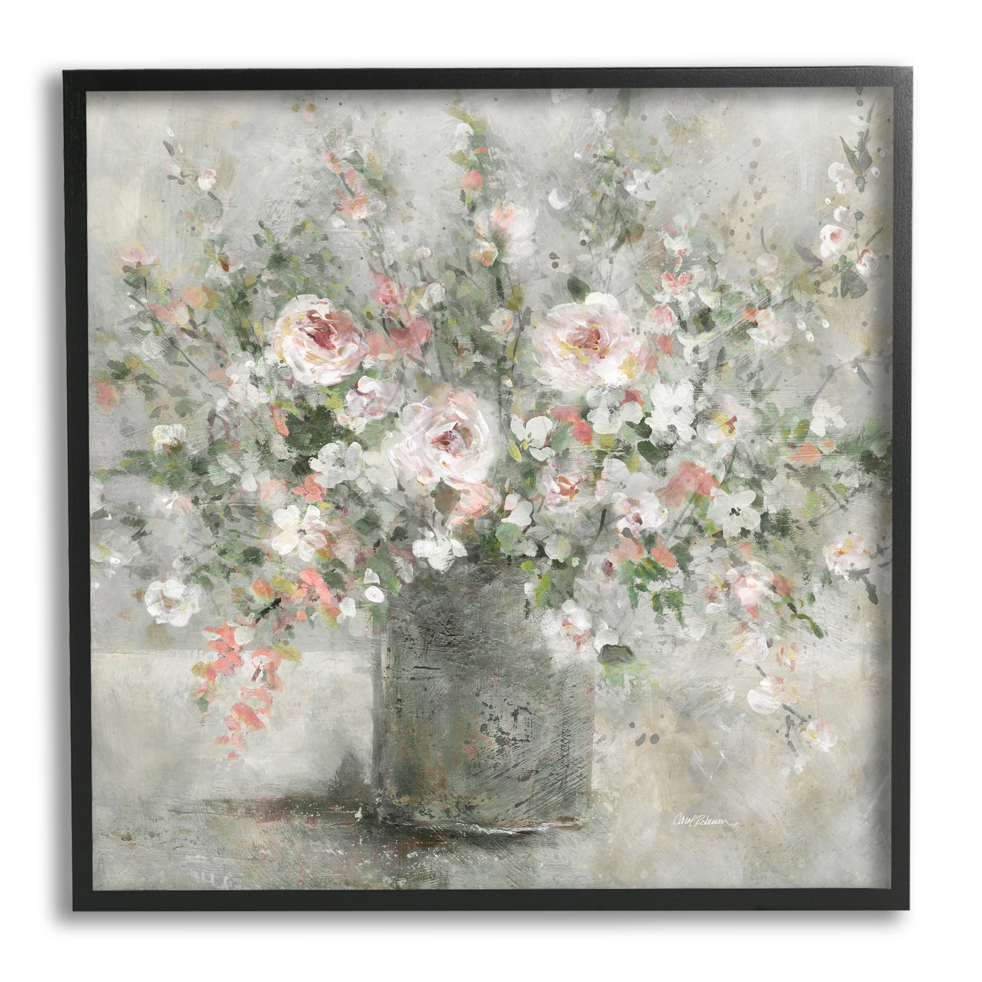 Stupell Industries Soft Pink Blooms Farmhouse Bouquet Botanical & Floral Painting Black Framed Art Print Wall Art
