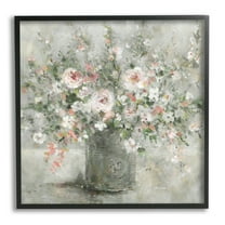 Stupell Industries Soft Pink Blooms Farmhouse Bouquet Botanical & Floral Painting Black Framed Art Print Wall Art