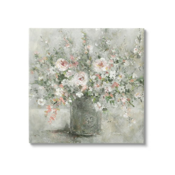 Stupell Industries Soft Pink Blooms Farmhouse Bouquet Botanical & Floral Painting Gallery Wrapped Canvas Print Wall Art