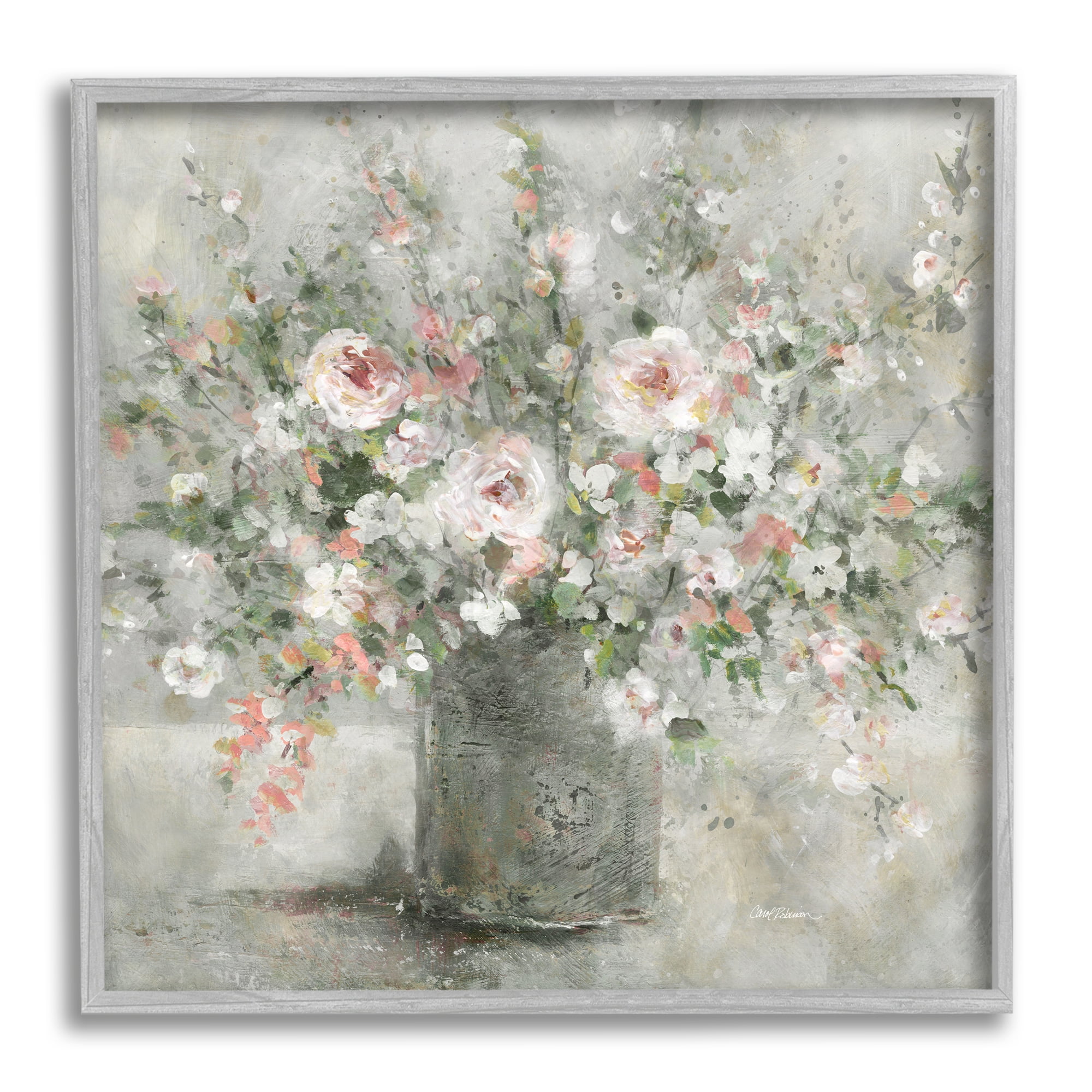 Soft Pink and White Floral Bouquet Canvas Print with Gray Frame