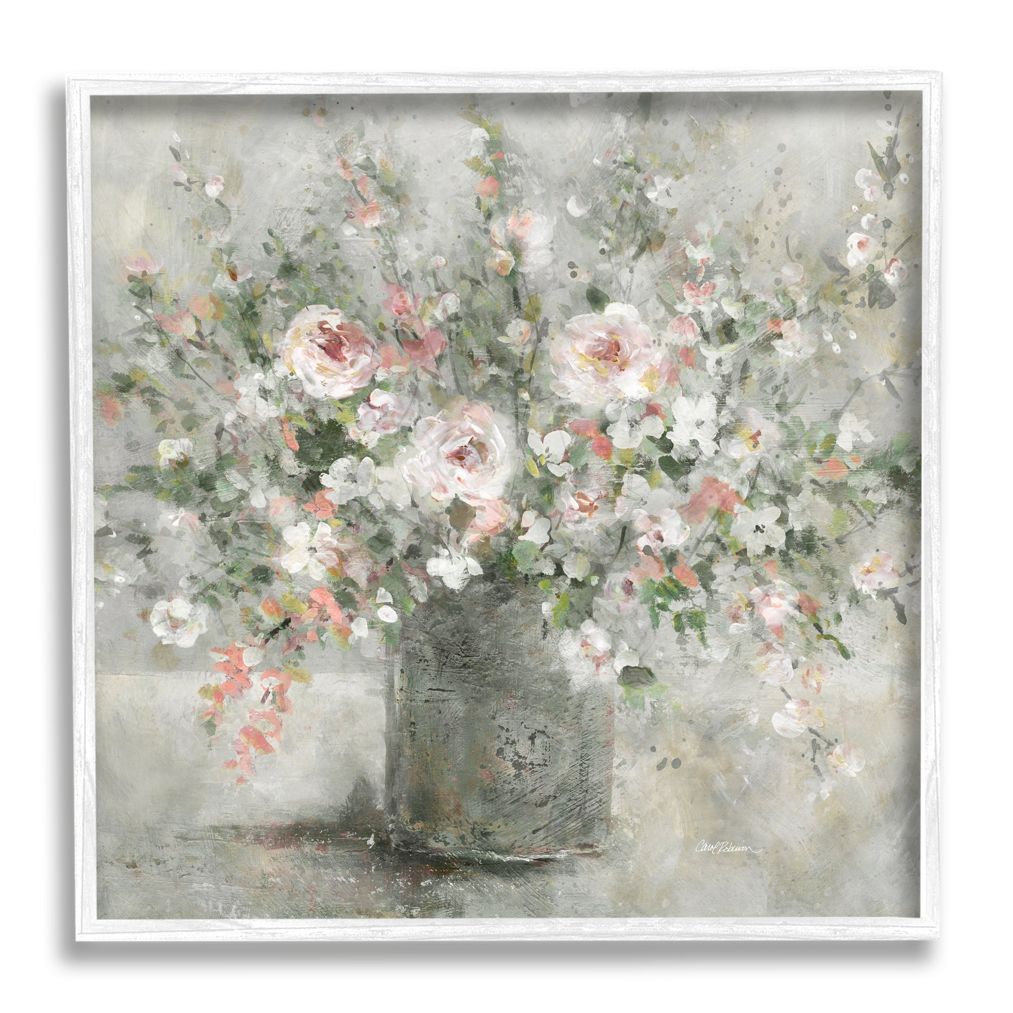 Soft Pink Blooms Farmhouse Bouquet Canvas Print with White Frame