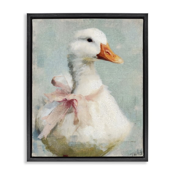 Stupell Industries Cottage Soft Pink Bow Goose Black Floating Frame Canvas Art, 17 x 21, by LSR Design Studio