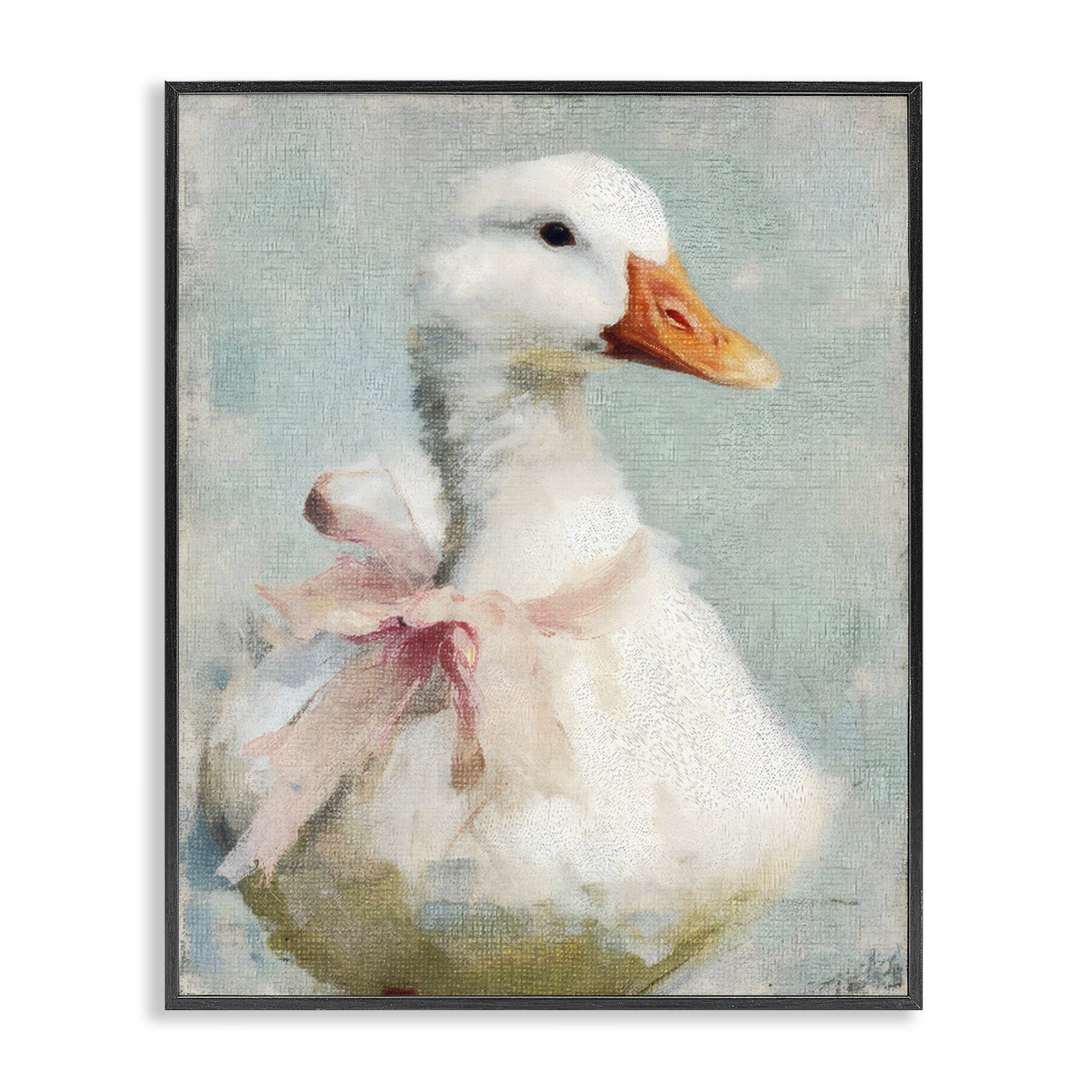 Stupell Industries Soft Pink Bow Goose Black Framed Giclee Art, design by LSR Design Studio