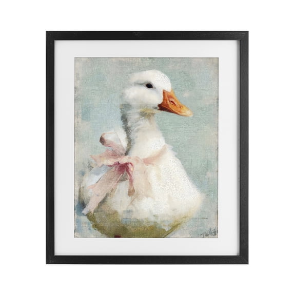 Stupell Industries Cottage Soft Pink Bow Goose Black Framed Print Under Glass, 13 x 16, by LSR Design Studio