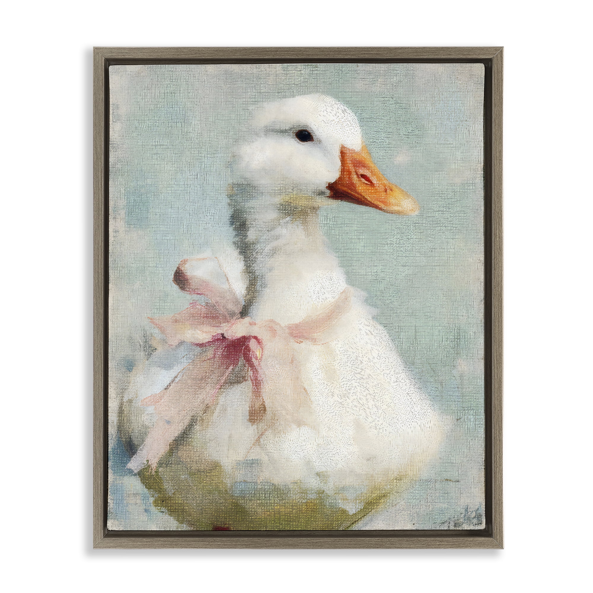 Stupell Industries Soft Pink Bow Goose Brown Framed Floater Canvas Wall Art, design by LSR Design Studio