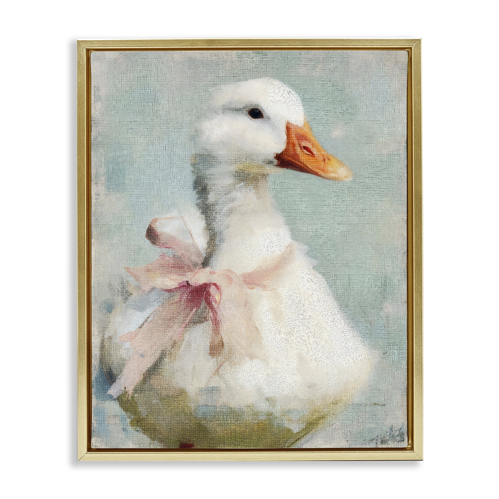 Stupell Industries Soft Pink Bow Goose Gold Framed Floater Canvas Wall Art, design by LSR Design Studio