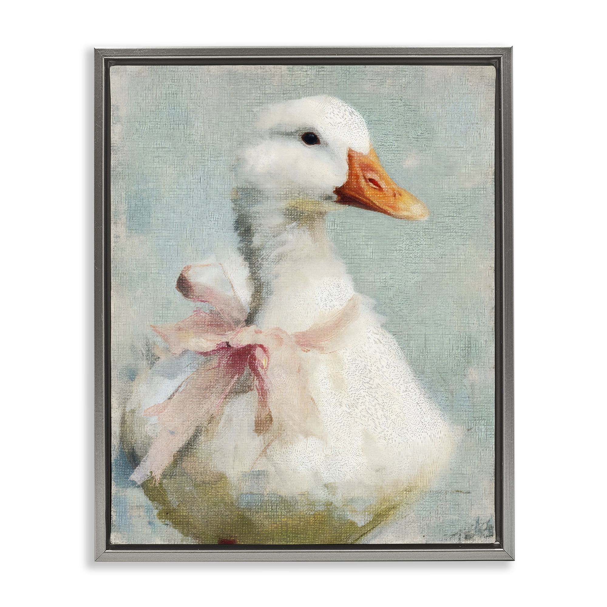 Stupell Industries Soft Pink Bow Goose Gray Framed Floater Canvas Wall Art, design by LSR Design Studio