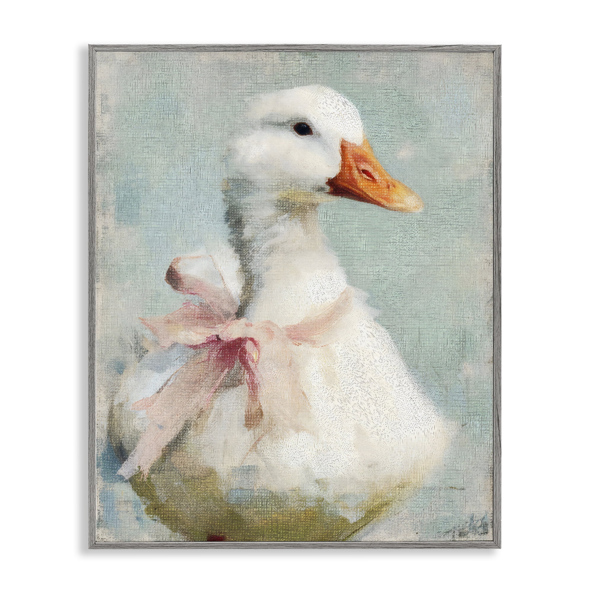 Stupell Industries Soft Pink Bow Goose Gray Framed Giclee Art, design by LSR Design Studio