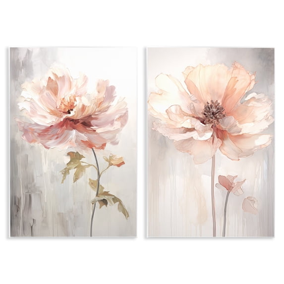 Stupell Industries Soft Pink Budding Flowers Plants & Flowers Painting Unframed Art Print Wall Art, 10 x 15, Set of 2
