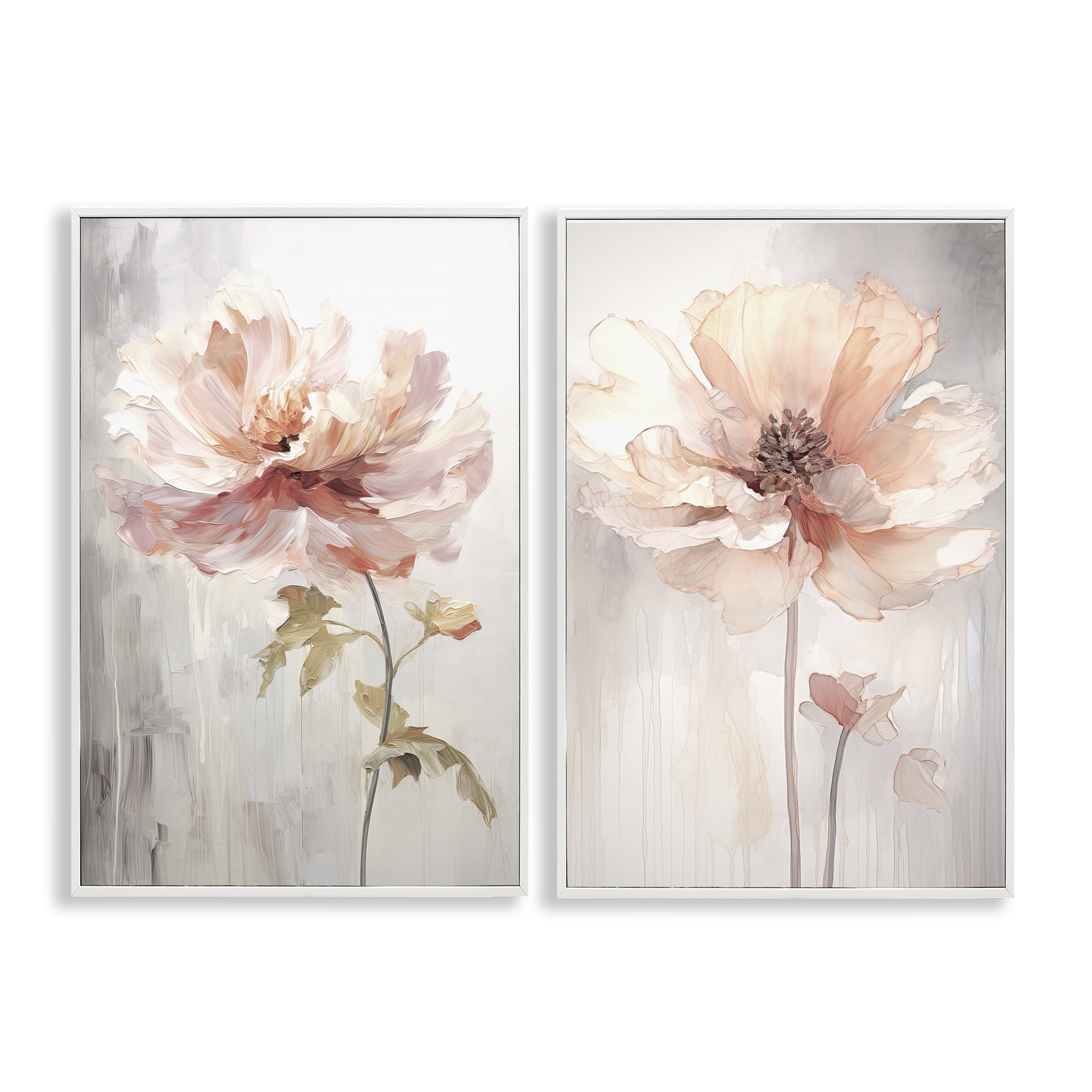 Stupell Industries Soft Pink Budding Flowers Plants & Flowers Painting White Framed Art Print Wall Art, 16 x 24, Set of 2