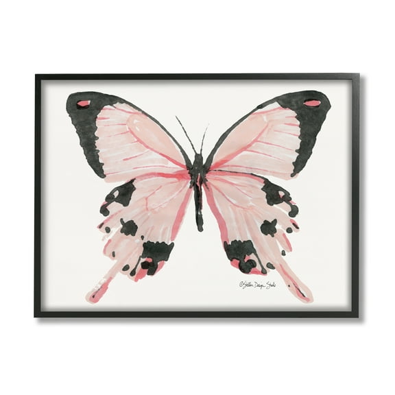 Stupell Industries Soft Pink Butterfly With Splatter Patterned Wings Animals & Insects Painting Black Framed Art Print Wall Art, 11 x 14