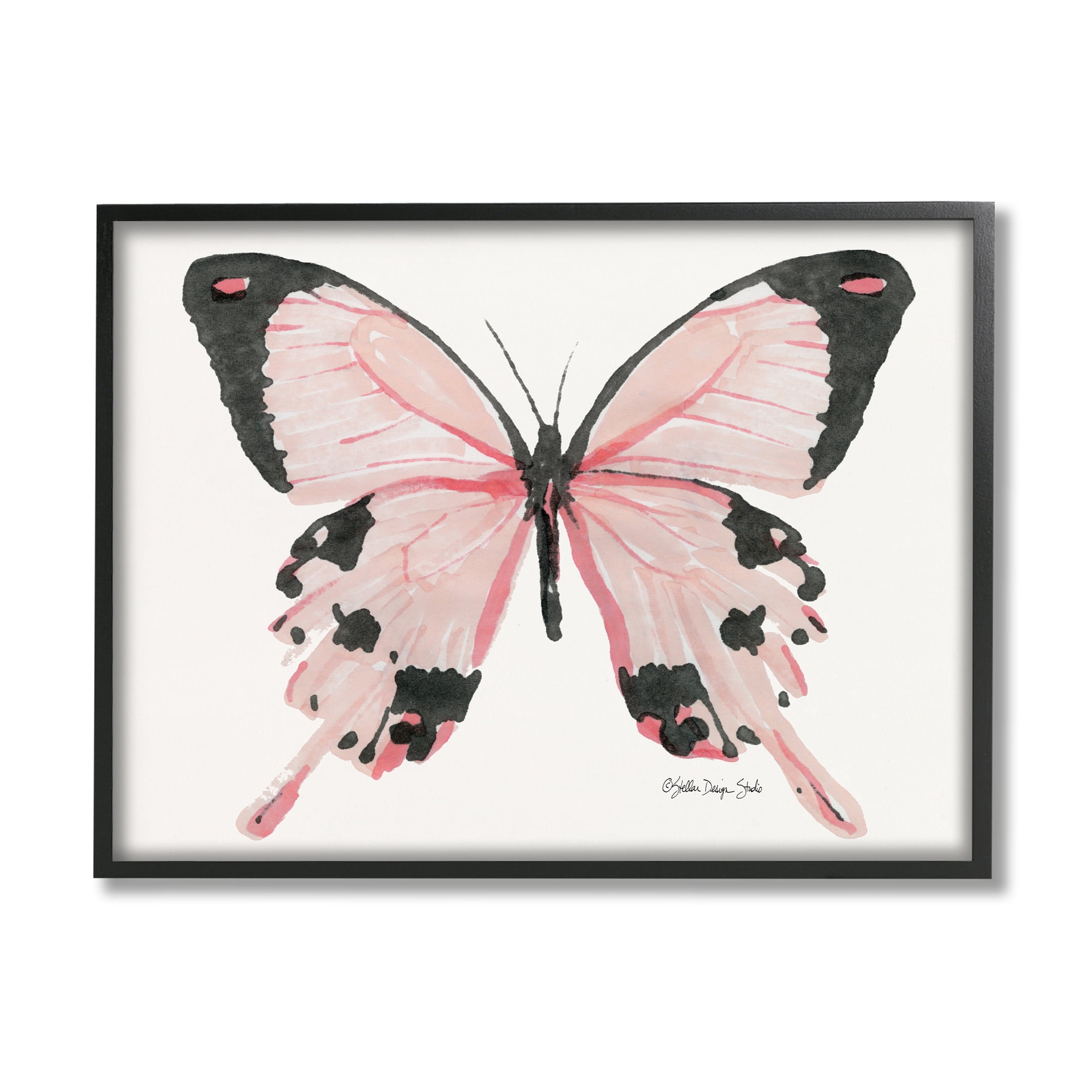 Stupell Industries Soft Pink Butterfly With Splatter Patterned Wings Animals & Insects Painting Black Framed Art Print Wall Art, 24 x 30