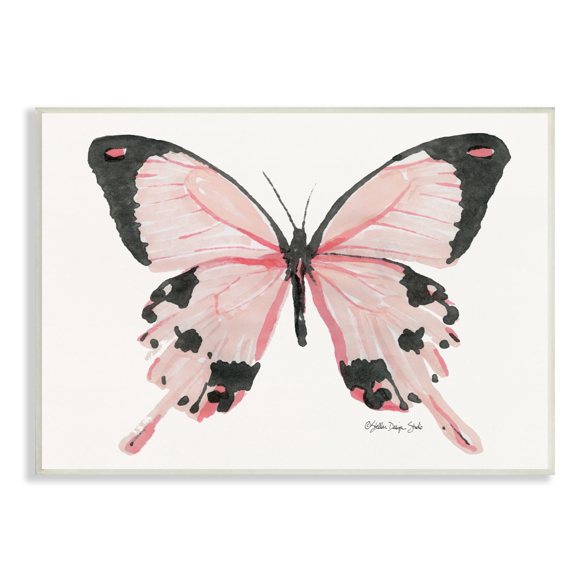 Stupell Industries Soft Pink Butterfly With Splatter Patterned Wings Animals & Insects Painting Unframed Art Print Wall Art, 13 x 19