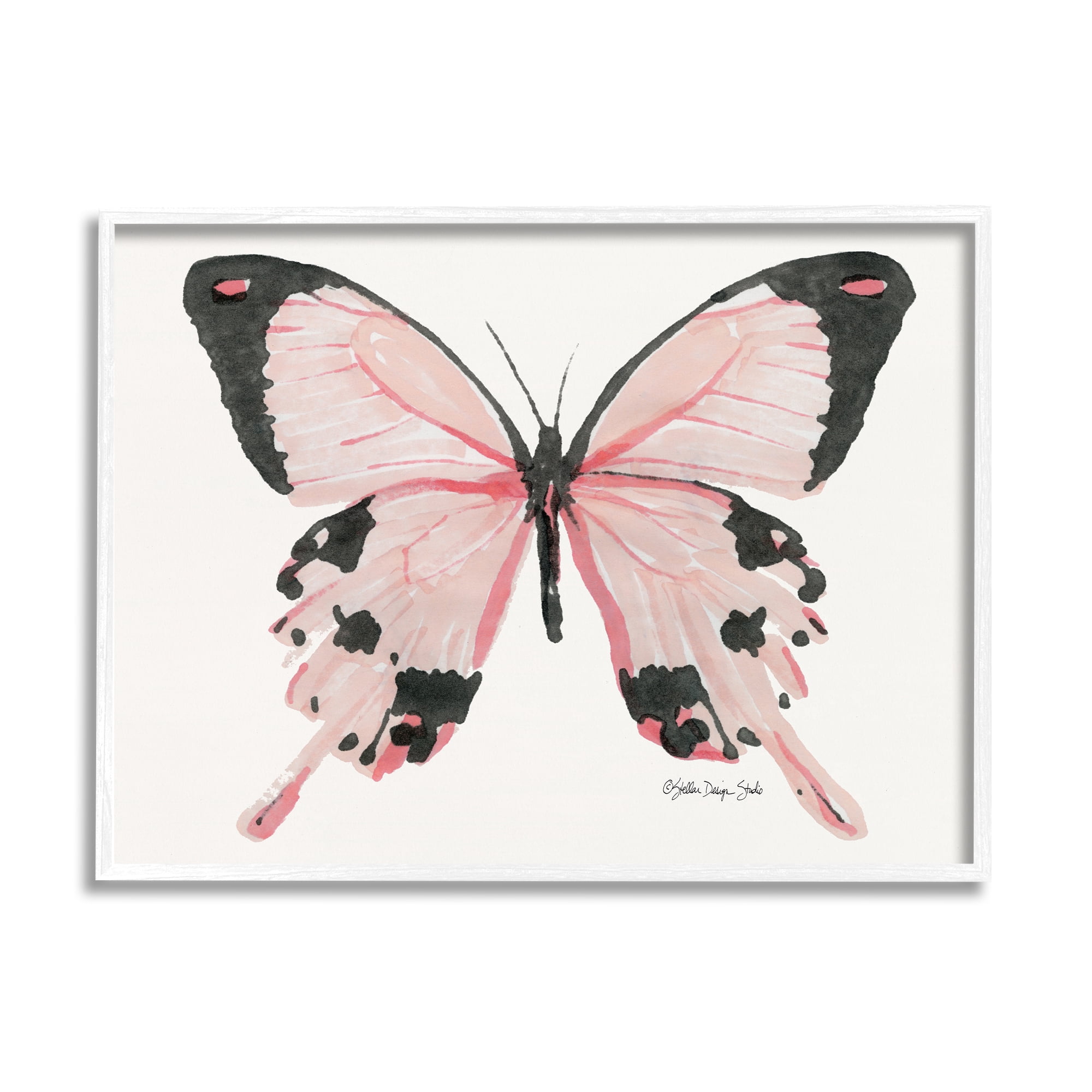 Stupell Industries Soft Pink Butterfly With Splatter Patterned Wings Animals & Insects Painting White Framed Art Print Wall Art, 24 x 30