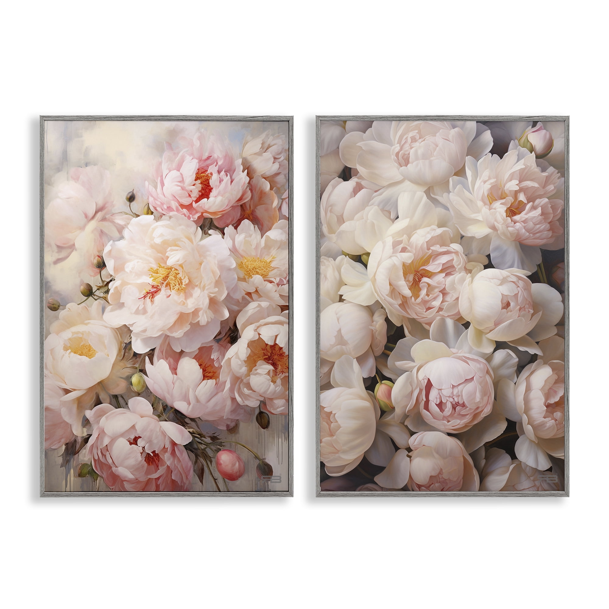 Stupell Industries Soft Pink Cabbage Roses Plants & Flowers Painting Gray Framed Art Print Wall Art, 20 x 30, Set of 2