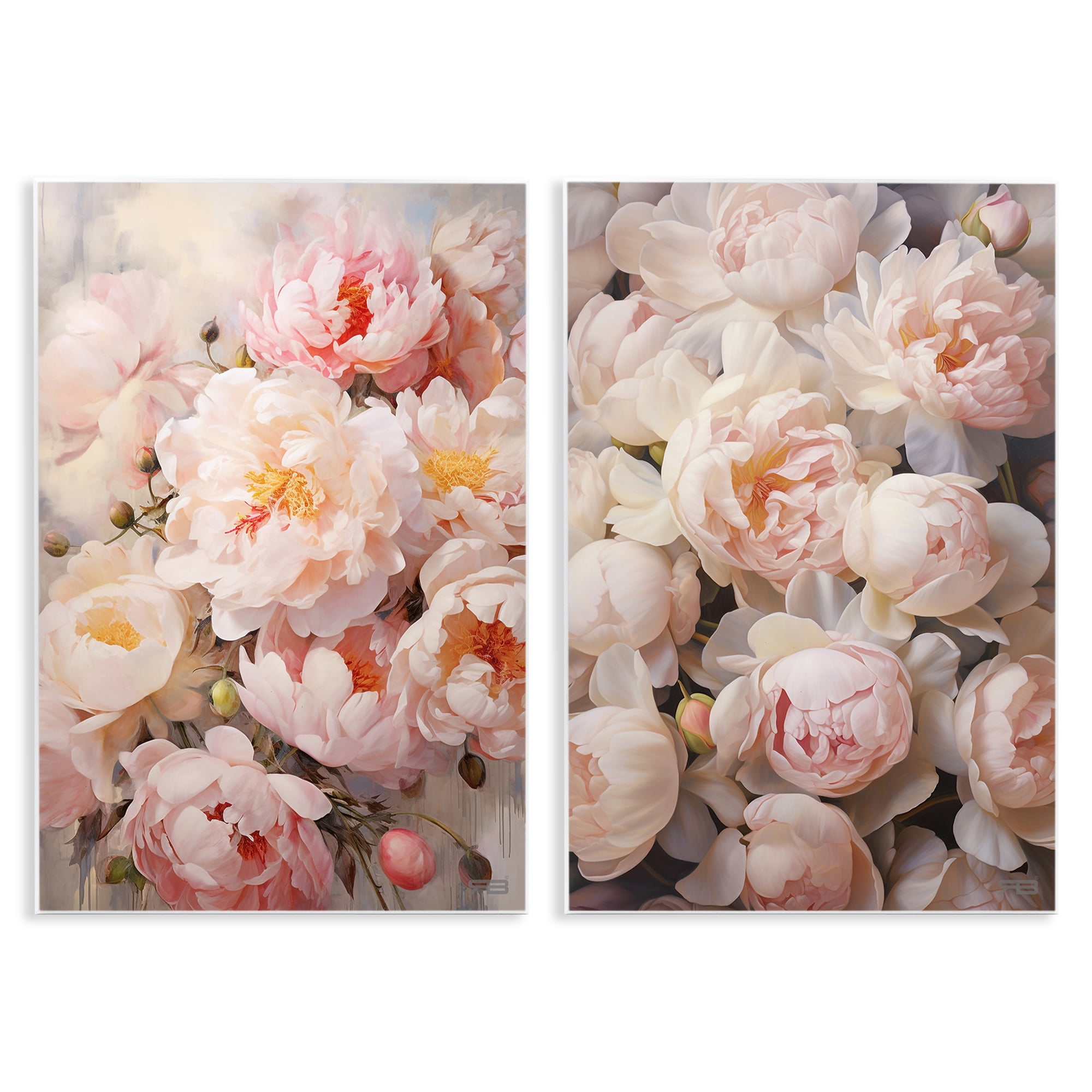 Stupell Industries Soft Pink Cabbage Roses Plants & Flowers Painting Unframed Art Print Wall Art, 13 x 19, Set of 2
