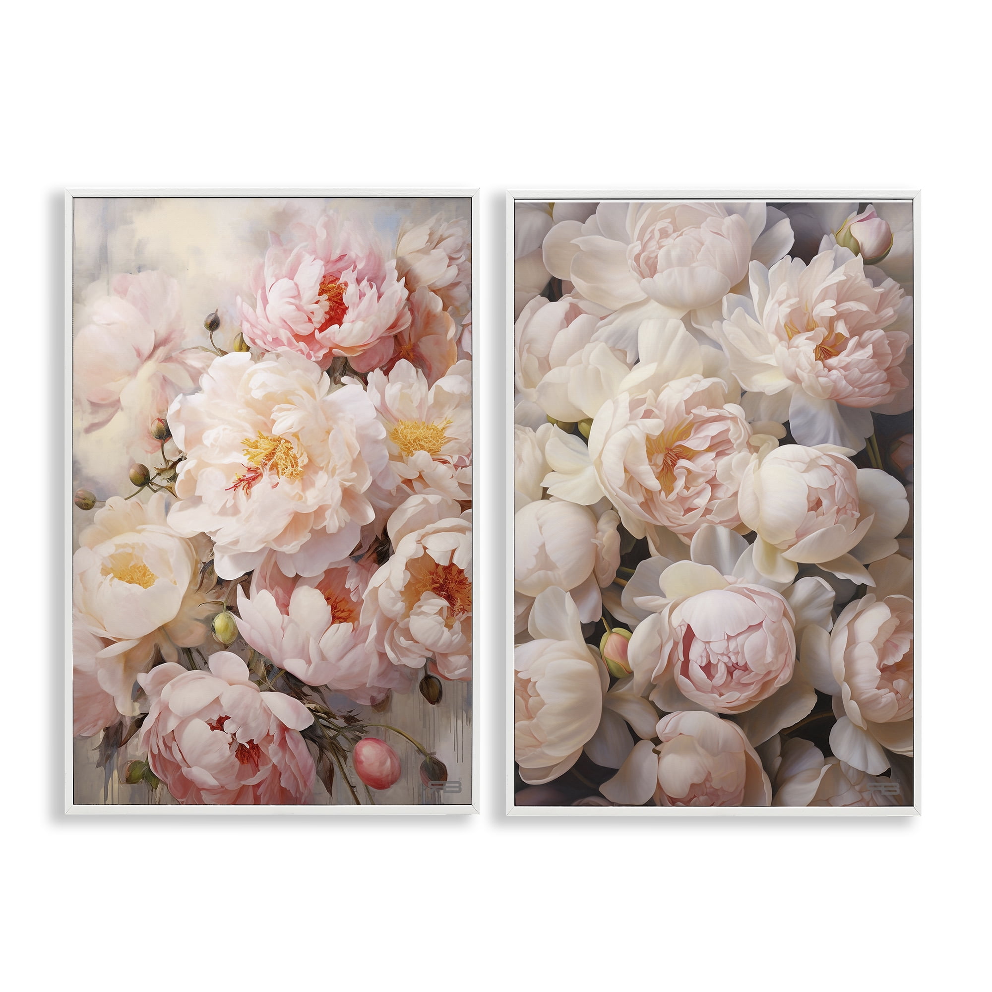 Stupell Industries Soft Pink Cabbage Roses Plants & Flowers Painting White Framed Art Print Wall Art, 12 x 18, Set of 2
