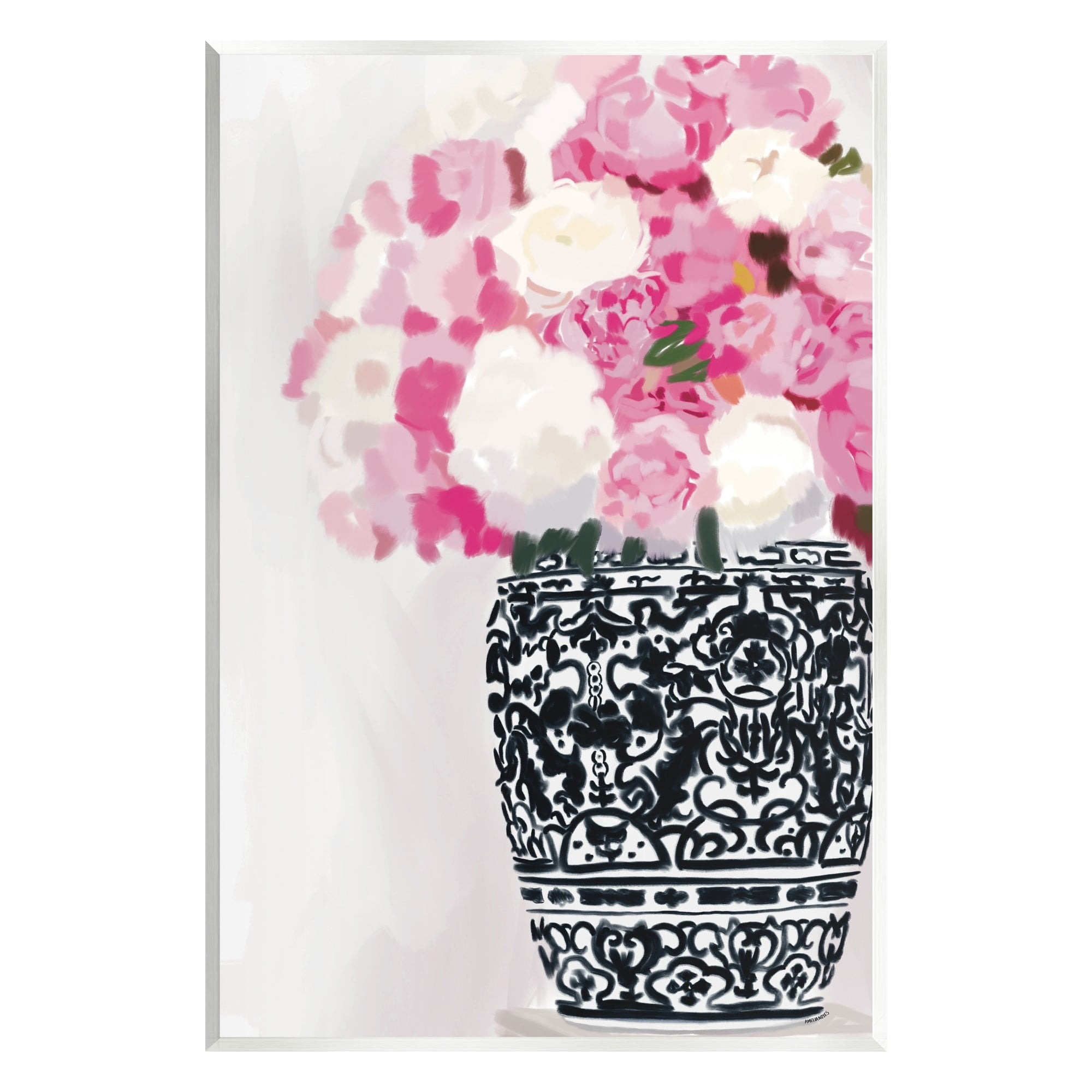 Stupell Industries Soft Pink Carnation Blooms Ornate Pattern Pottery Vase Graphic Art Unframed Art Print Wall Art, Design by Amelia Noyes