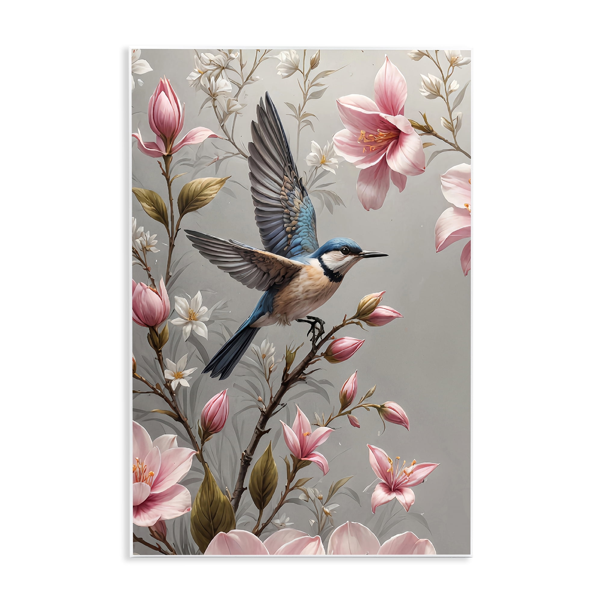 Stupell Industries Soft Pink Florals with Bird Animals Painting Unframed Art Print Wall Art, 13 x 19