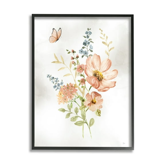Stupell Industries Soft Pink Flower Sprigs Botanical & Floral Painting Black Framed Art Print Wall Art, 11 x 14
