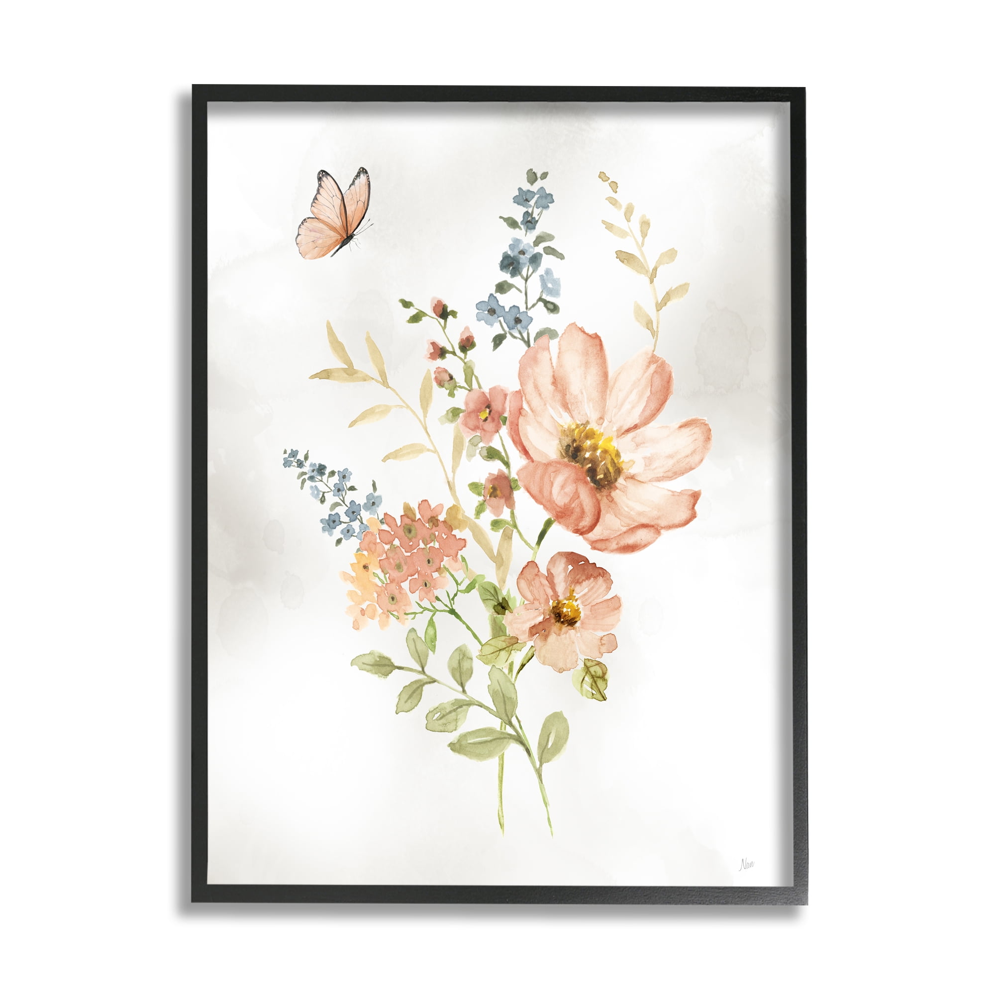 Stupell Industries Soft Pink Flower Sprigs Botanical & Floral Painting Black Framed Art Print Wall Art, 16 x 20